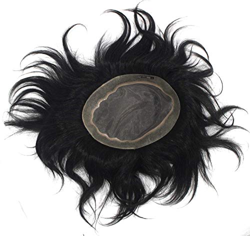 Premium 8x6 Black Human Hair Toupee for Men & Boys - Natural Full Hair Patch Wig with Free Hair Brush, 4 Wig Clips & Straightener Comb | Perfect for Daily Wear, Hair Loss Solutions & Styling