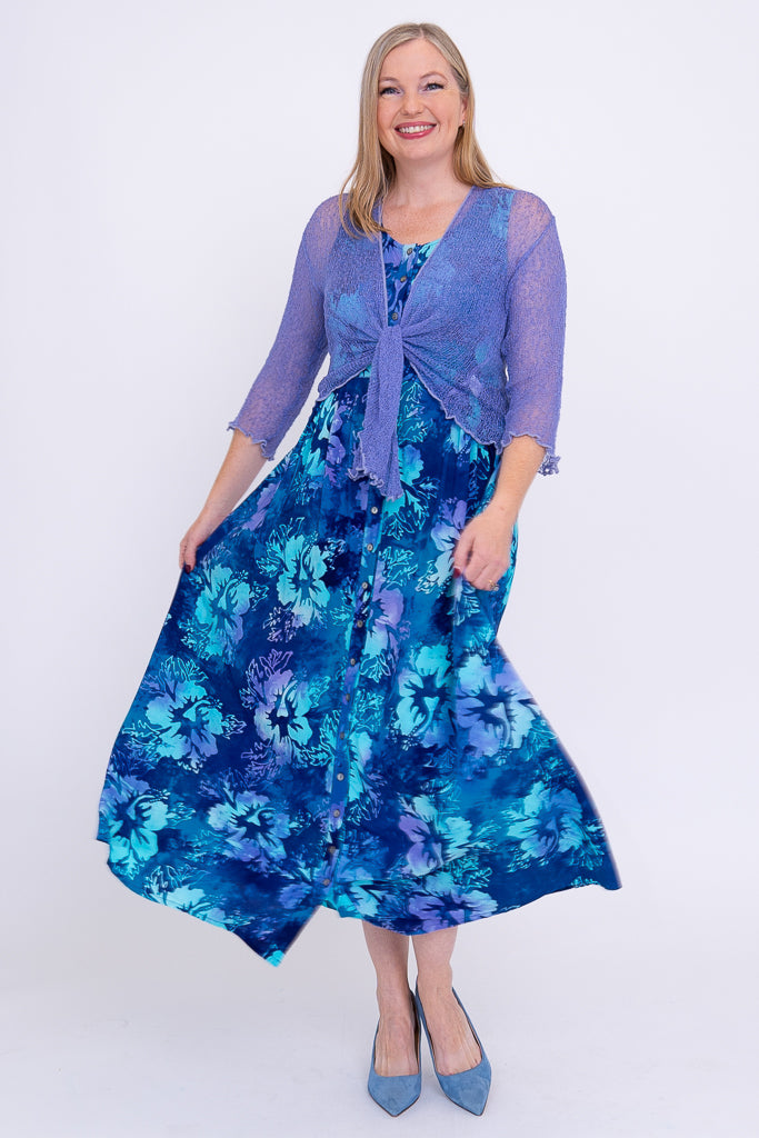 Cleo Dress - Women's Floral Print Summer Dress in Aqua Hibiscus | Perfect for Beach Vacations, Parties & Casual Outings