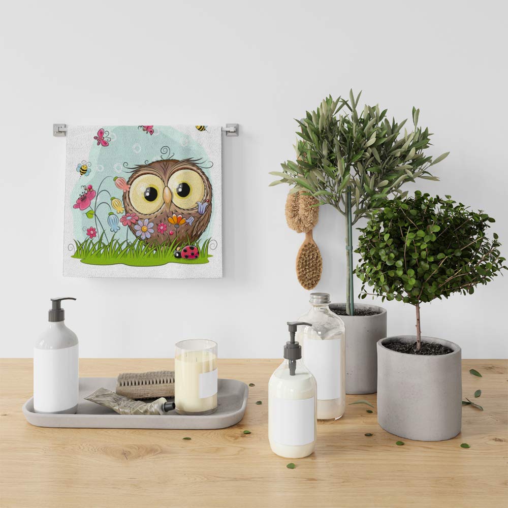 Soft & Absorbent 30x15 Inch Cute Cartoon Owl Bath Towels - Multi-Purpose Face Towel & Hand Cloth for Bathroom, Hotel, Spa & Kitchen Use - Perfect for Shower, Makeup Removal & Gentle Skin Care