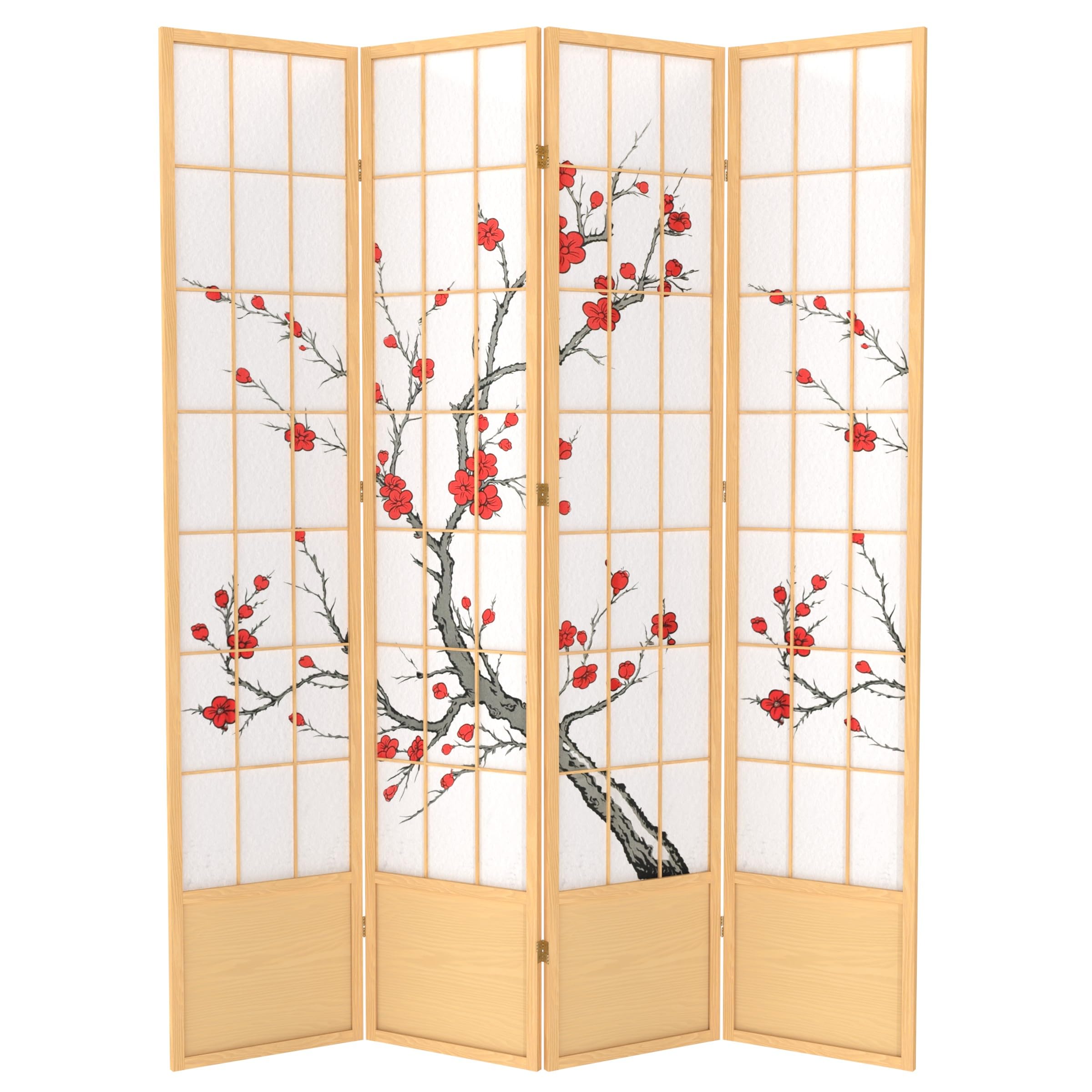Red Lantern SS-84CBLSS 4-Panel Natural Bamboo Room Divider Screen - Perfect for Home Office, Living Room, and Bedroom Privacy