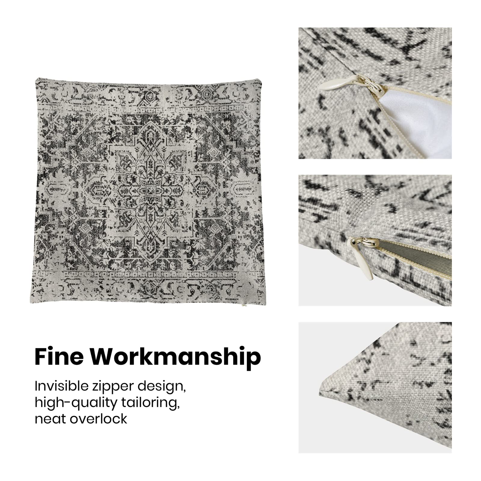 Boho Pillow Covers 20x20 Set of 2 - Ethnic Decorative Throw Pillow Covers with Linen Fabric in Black & Gray Carpet Pattern - Farmhouse Cushion Covers for Sofa, Couch, Bed, Outdoor & Indoor Decor - Perfect for Living Room, Patio & Home Styling