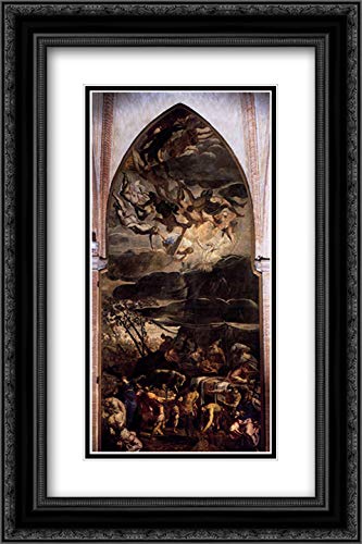 Tintoretto's Moses Receiving The Ten Commandments - 16x24 Black Ornate Framed Museum Art Print with Double Matting | Biblical Wall Decor for Home, Office & Church