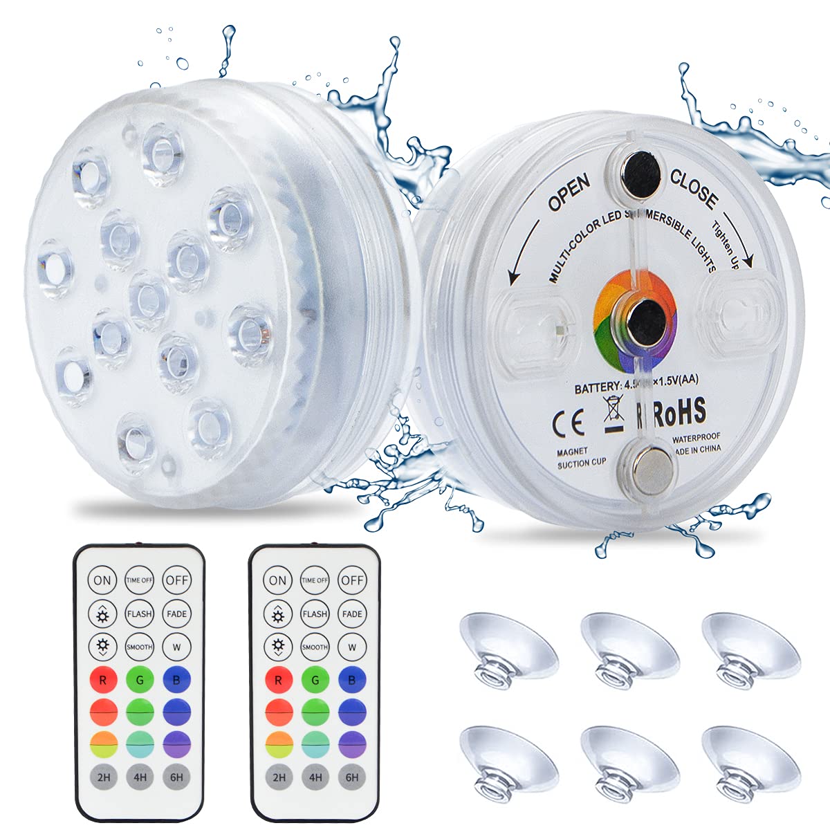 MUACL Submersible LED Pool Light - 16 Color Changing Underwater Lights with Remote, 3 Magnets & Suction Cups for Aquarium, Bathtub, Fountain, Pond, Pool, Party - Perfect for Backyard, Wedding, Spa, Landscape Lighting (2 Pack)