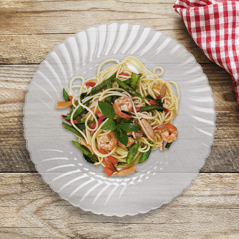 RSCW101212 Clear Plastic Dinner Plates 10.25-Inch Large Disposable Plates (144-Pack) - Perfect for Parties, Picnics, BBQs & Catering Events