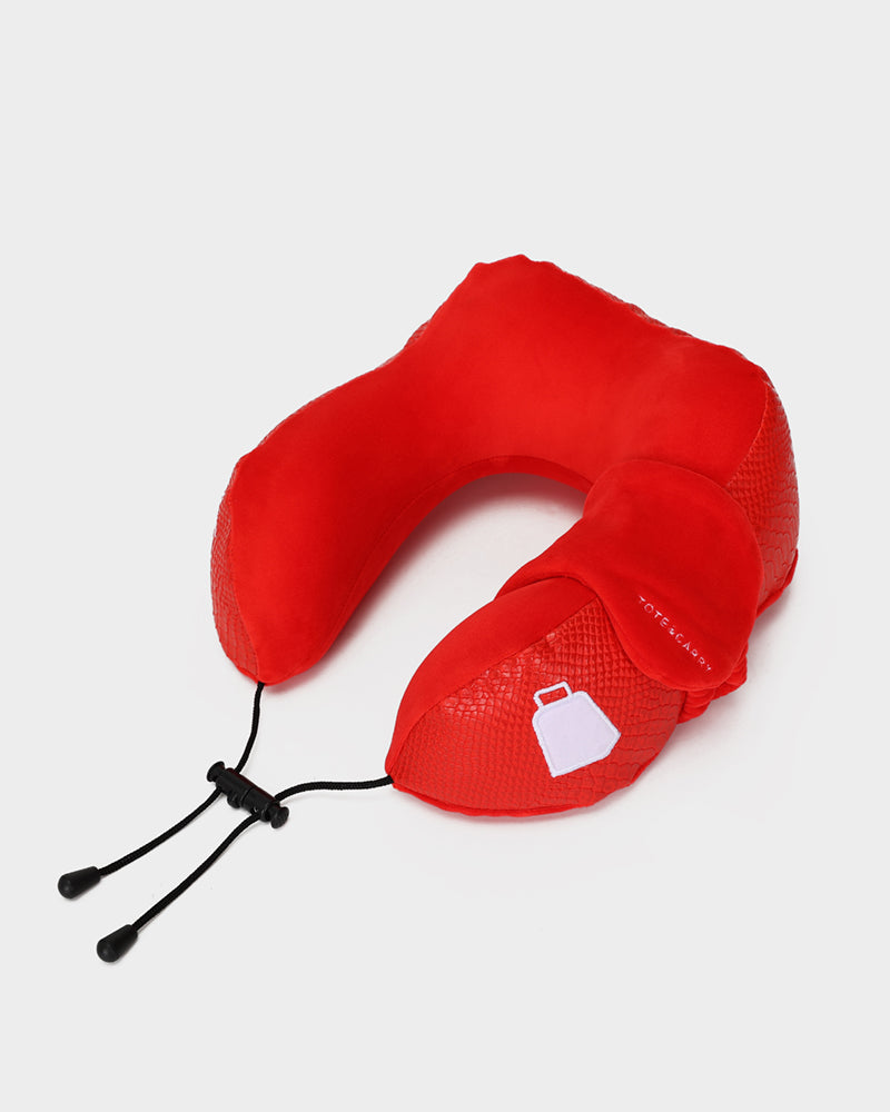 Apollo 1 Neck Pillow and Eye Mask Travel Set - Soft Memory Foam Support for Airplane, Car & Office - Red Sleep Accessories for Long Flights & Naps