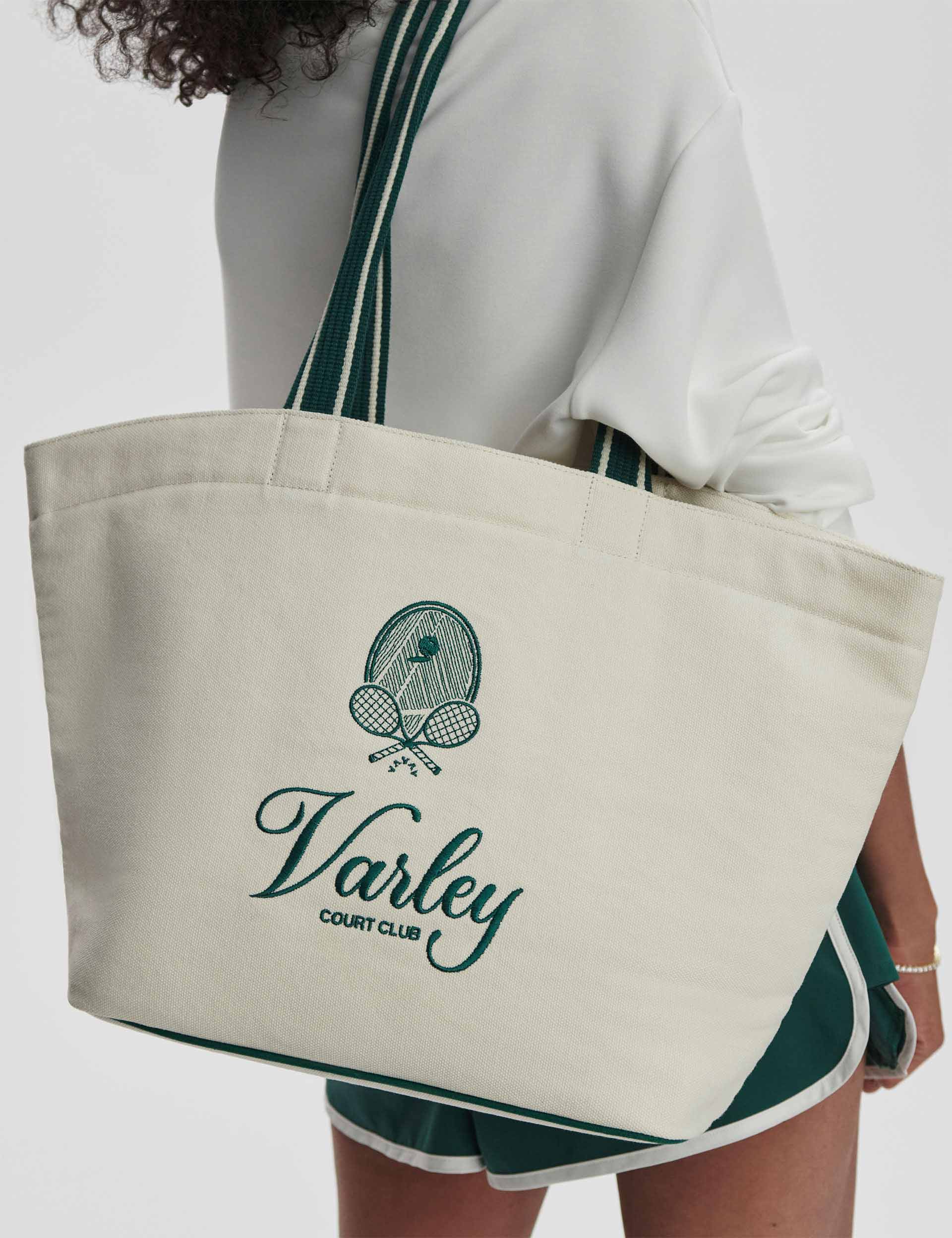 Robinson Canvas Club Tote Bag - Eco-Friendly Large Shopper with Leather Handles - Ivory & Forest Green - Perfect for Work, Beach & Grocery Shopping