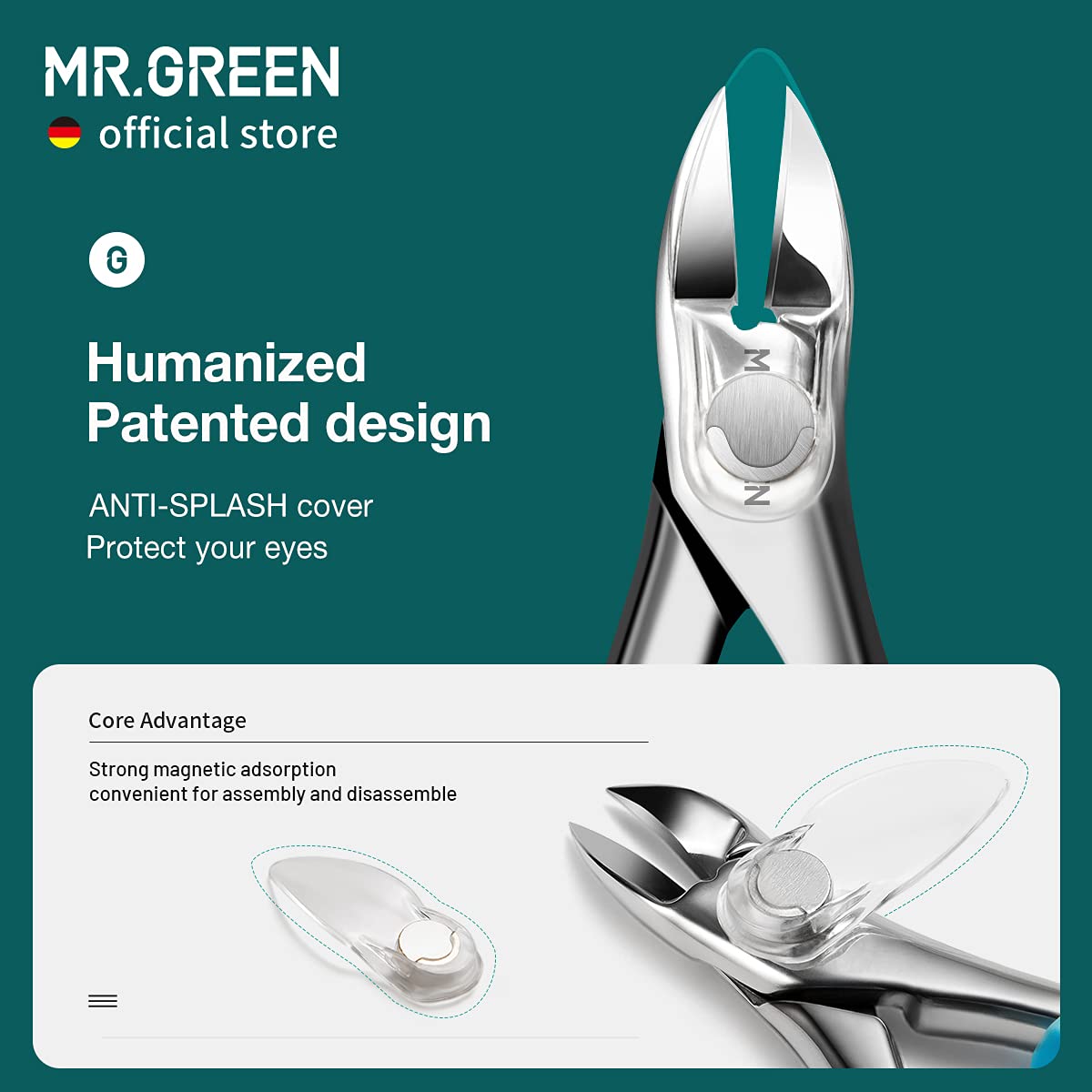 MR.GREEN Professional Nail Clippers Set - Anti-Splash Toenail Cutters for Thick & Ingrown Nails, Manicure & Pedicure Tools with Ergonomic Orange Handle - Perfect for Home Grooming, Travel & Salon Use