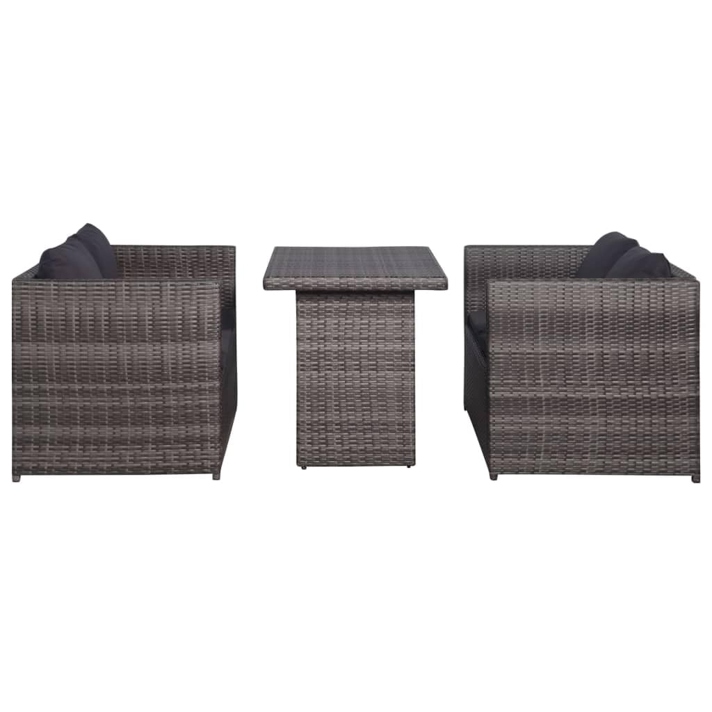 Premium Poly Rattan Outdoor Bistro Set with Cushions - Lightweight & Weather-Resistant Patio Furniture for Garden, Terrace, Balcony - Gray - Perfect for Relaxing, Entertaining Guests & Outdoor Dining