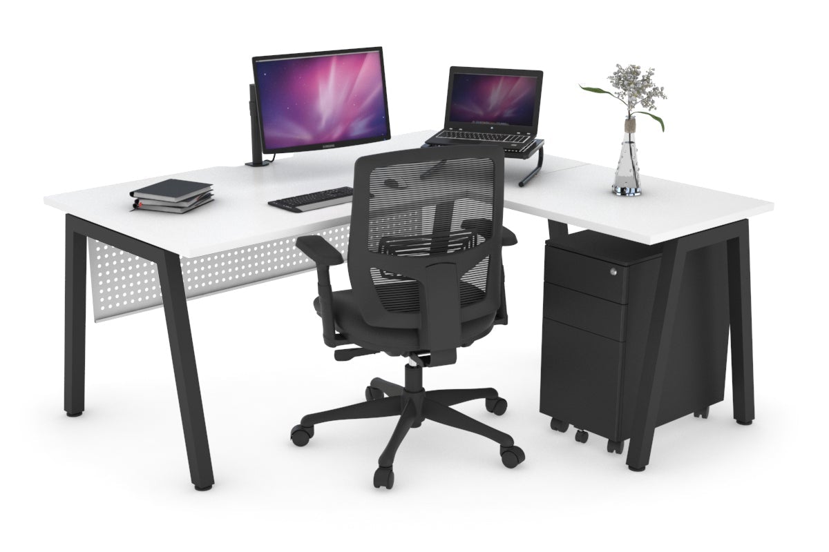 Quadro A Legs L-Shaped Corner Office Desk - 1400L x 1550W with Cable Management | Perfect for Home Office & Workspace Organization