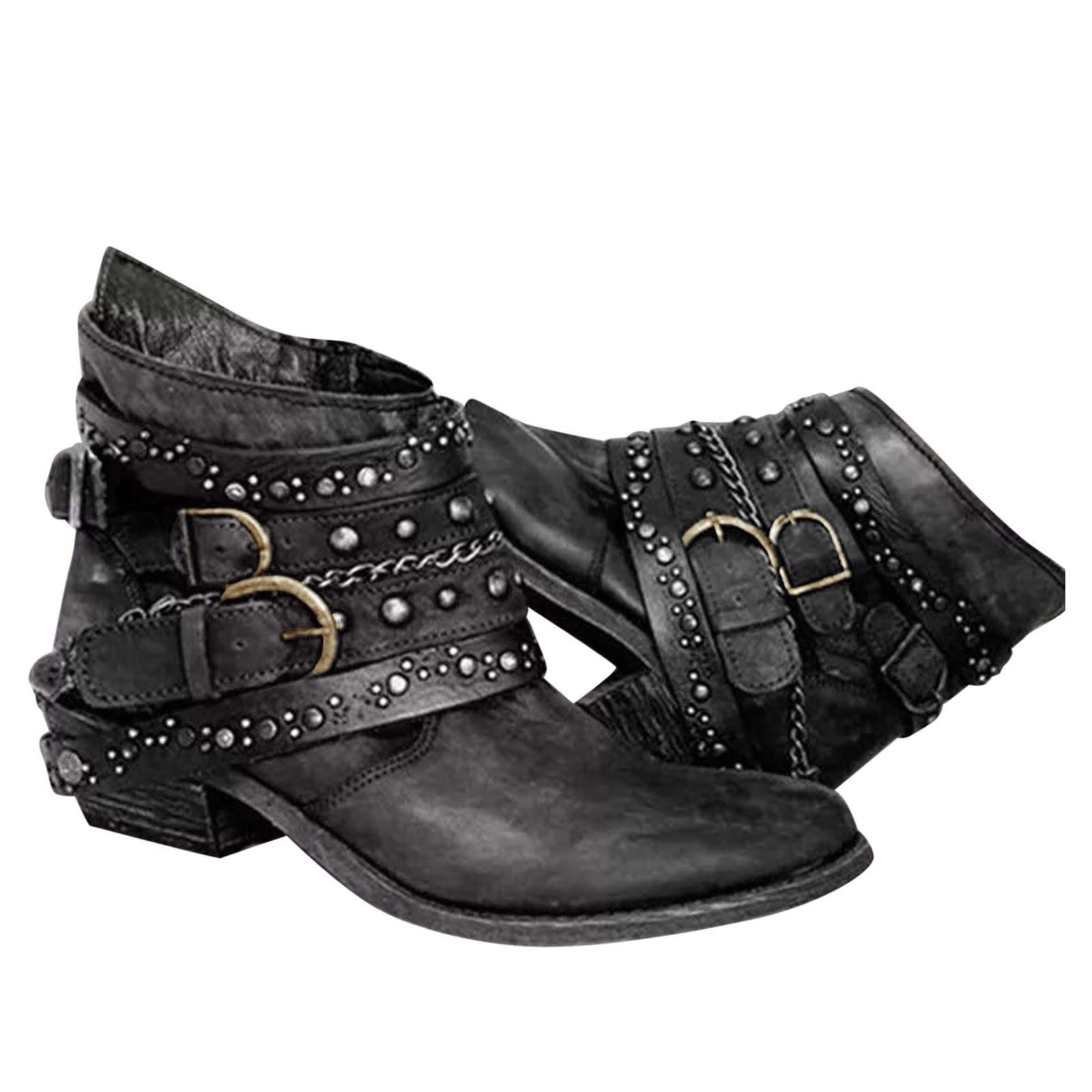PATOPO Women's Riding Boots - 2022 Block Heel Ankle Booties with Tassel & Floral Embroidery | Western Cowboy Boots for Party, Night Out, and Country Style Fashion