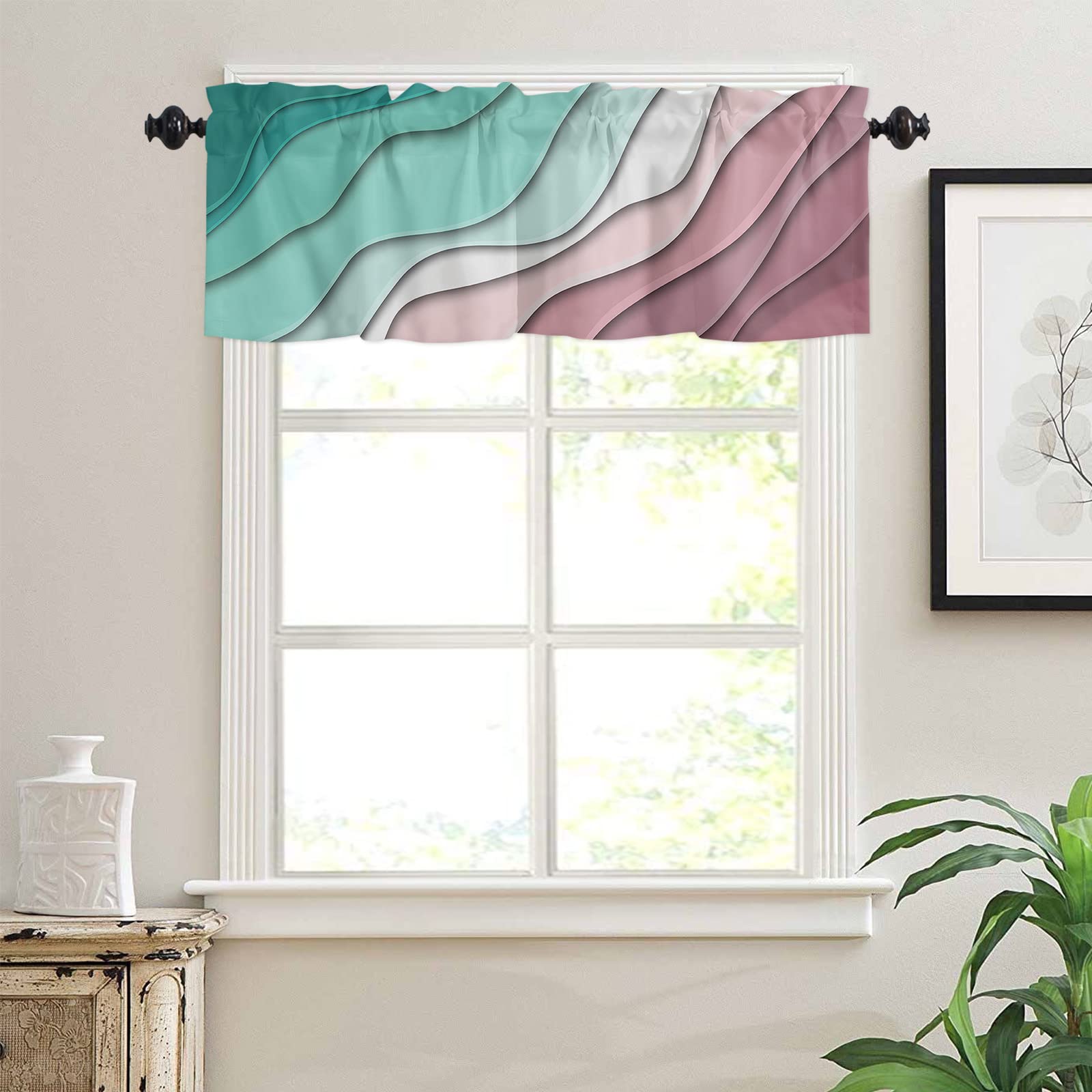 Modern Geometric Rod Pocket Valance - Green Abstract Beach Design Window Treatment (54