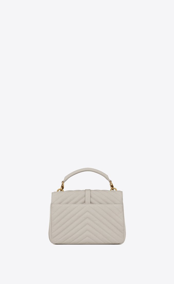 Saint Laurent Classic Medium College Monogram Bag in White Gold Tone - Luxury Crossbody Purse for Women, Perfect for Date Night & Evening Events