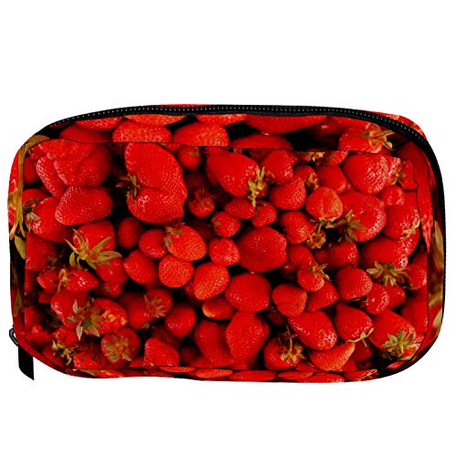 Strawberry Print Toiletry Bag for Women - Travel Cosmetic Makeup Pouch & Handy Pencil Case - Perfect for Vacation, Gym, and Daily Essentials Organization