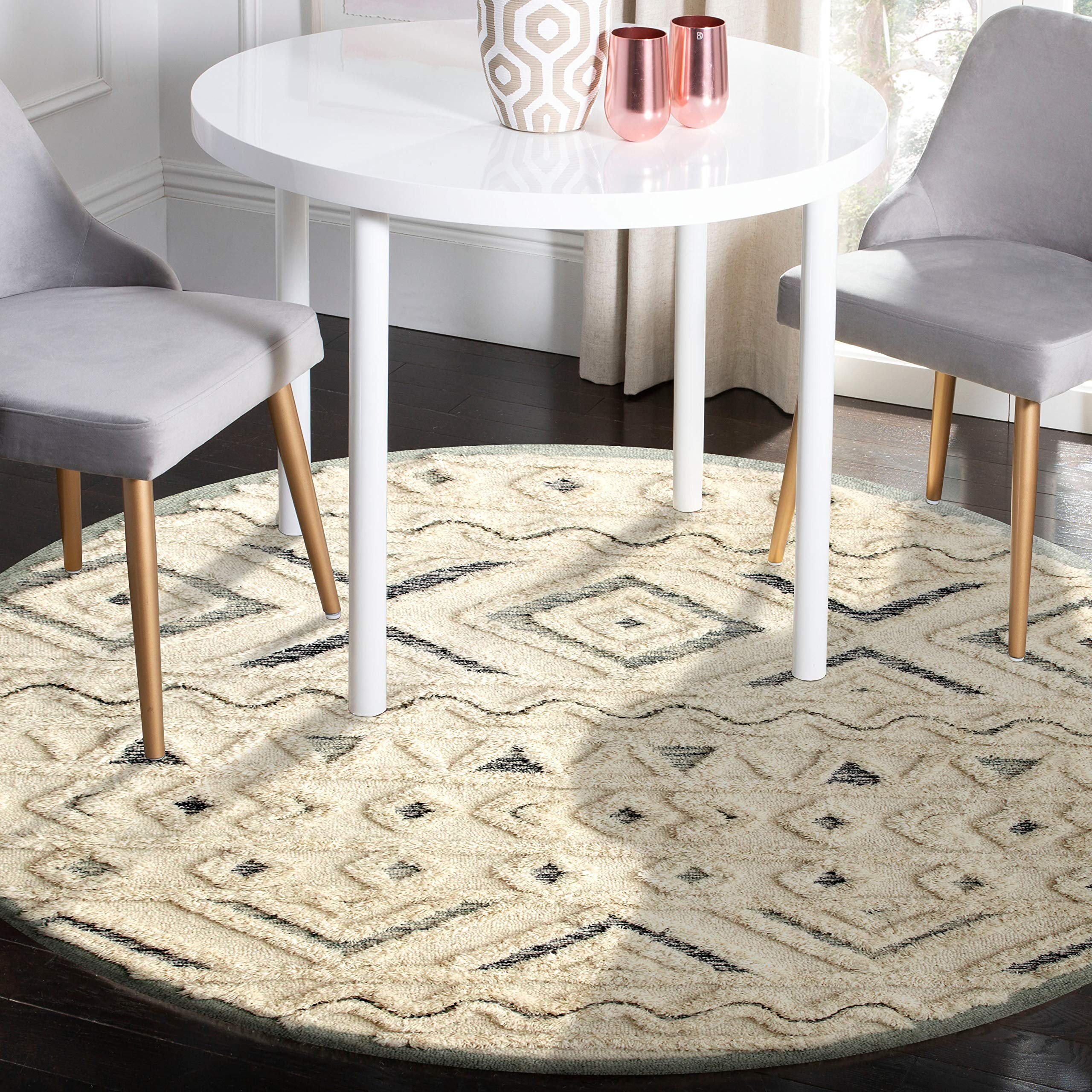 LR Home 6ft Round Natural Wool Area Rug - Hand Tufted Modern Farmhouse Boho Style Carpet for Bedroom, Living Room, Entryway & Playroom | Ivory Home Decor Rug | Perfect for Cozy Spaces, Boho Chic Interiors & Farmhouse Style Rooms