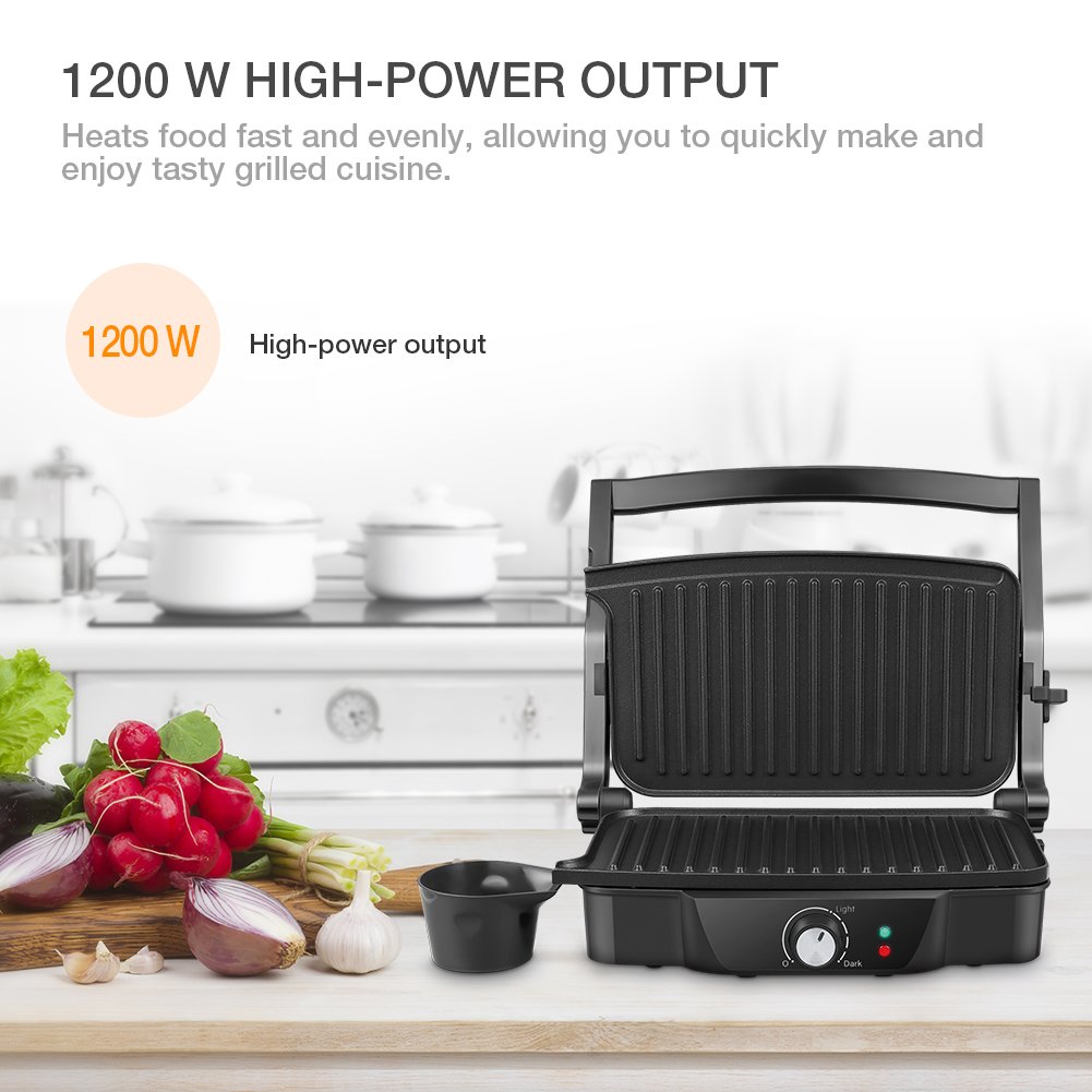 iSiLER 2-Slice Electric Panini Press Grill & Sandwich Maker with Non-Stick Coated Plates, 180° Adjustable for Breakfast, Snacks & Party Food - Perfect for Home, Office & Outdoor Cooking