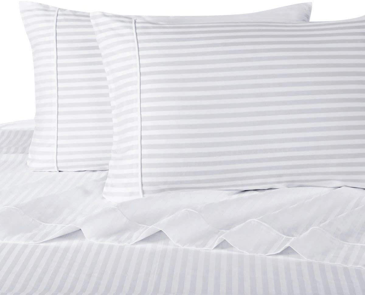 Premium Twin Size Sheets Set - 4 Piece Ultra Soft Bedding with Deep Pockets | Breathable Cooling Hotel Luxury Sheets | Perfect for Guest Rooms, Dorms & Cozy Bedrooms (White Stripe)