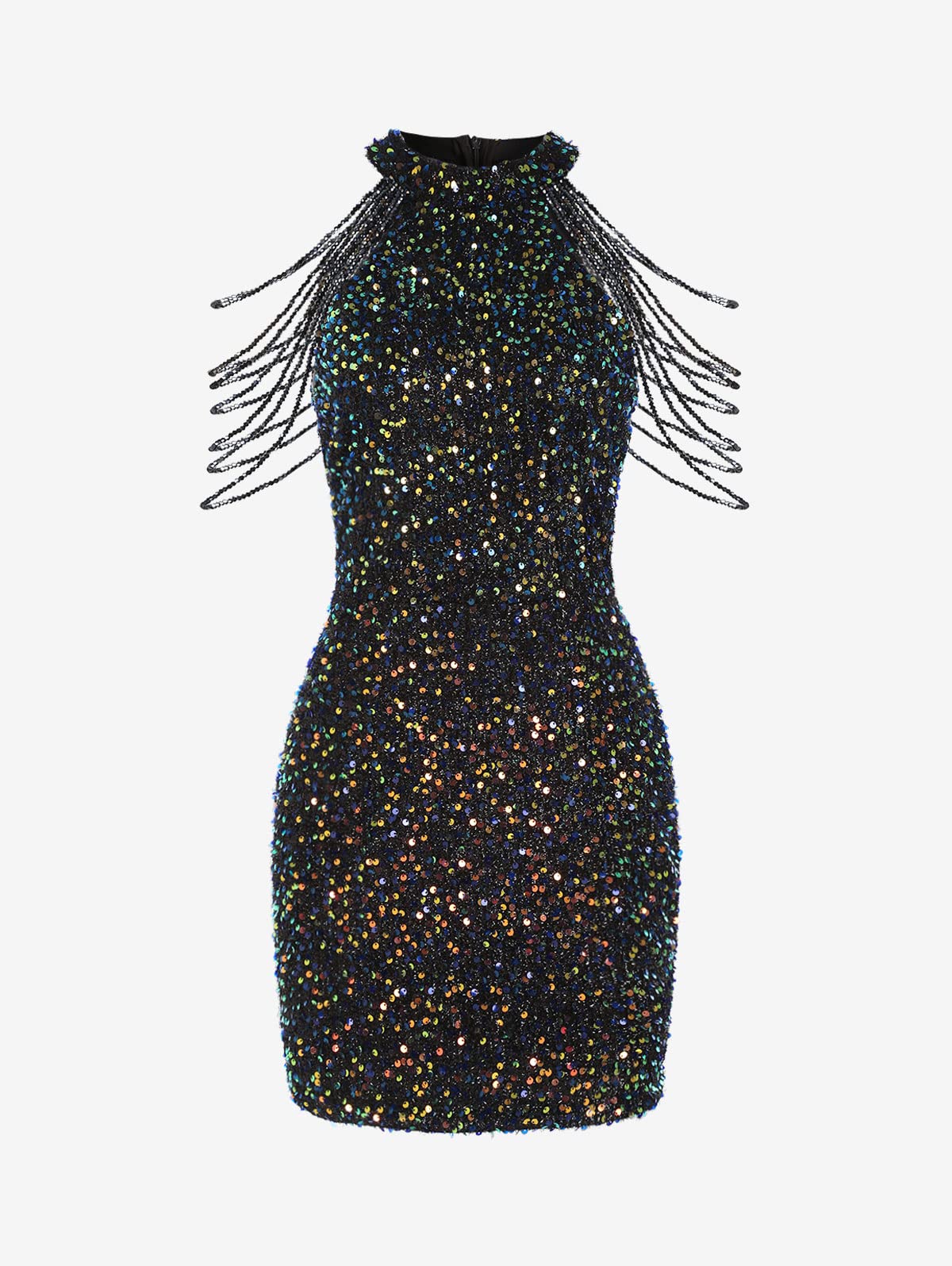 ZAFUL Women's Elegant Sexy Off Shoulder Sleeveless Backless Sequin Bodycon Mini Dress for Cocktail Party, Evening Gala, Prom, Formal Events & Night Out