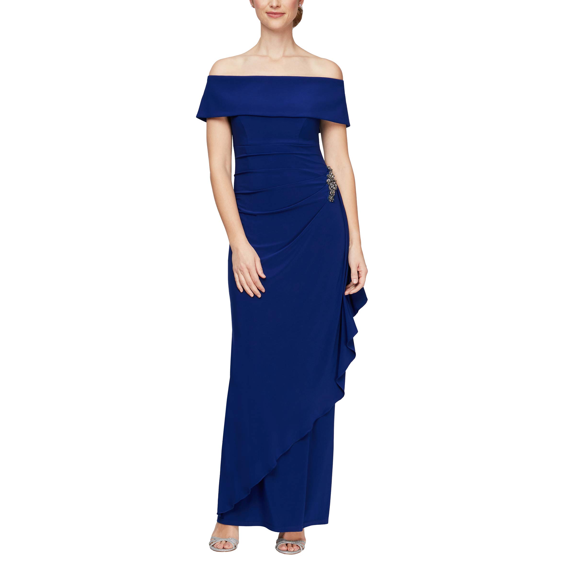 Alex Evenings Women's Long Foldover Off-The-Shoulder Formal Gown - Elegant Mother of The Bride Dress for Weddings, Galas & Special Occasions