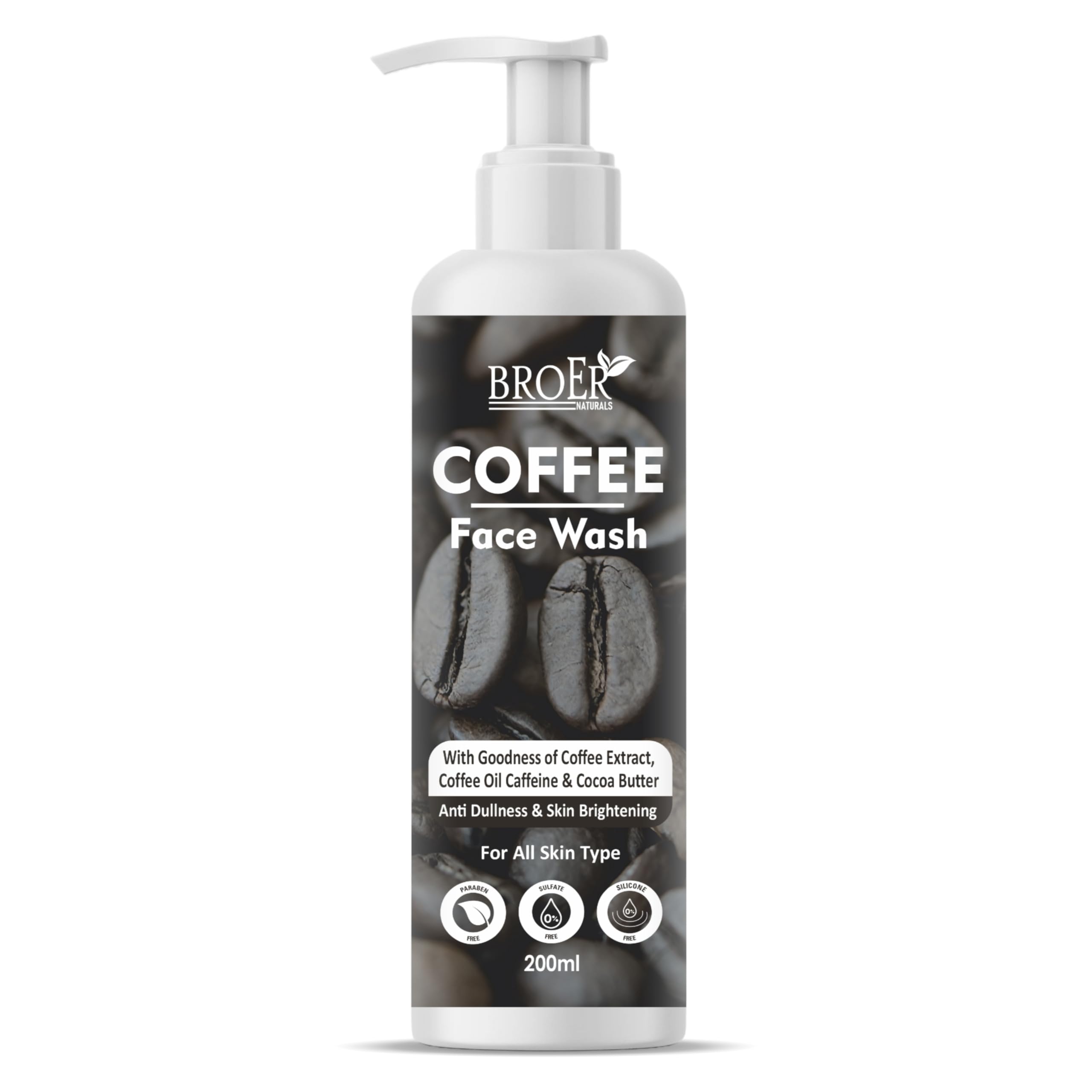 BROER Coffee Face Wash for Men & Women - 200ml Deep Cleansing Facial Cleanser with Coffee, Caffeine & Cocoa Butter - Removes Blackheads, De-Tans & Exfoliates - Perfect for Morning & Night Skincare Routine