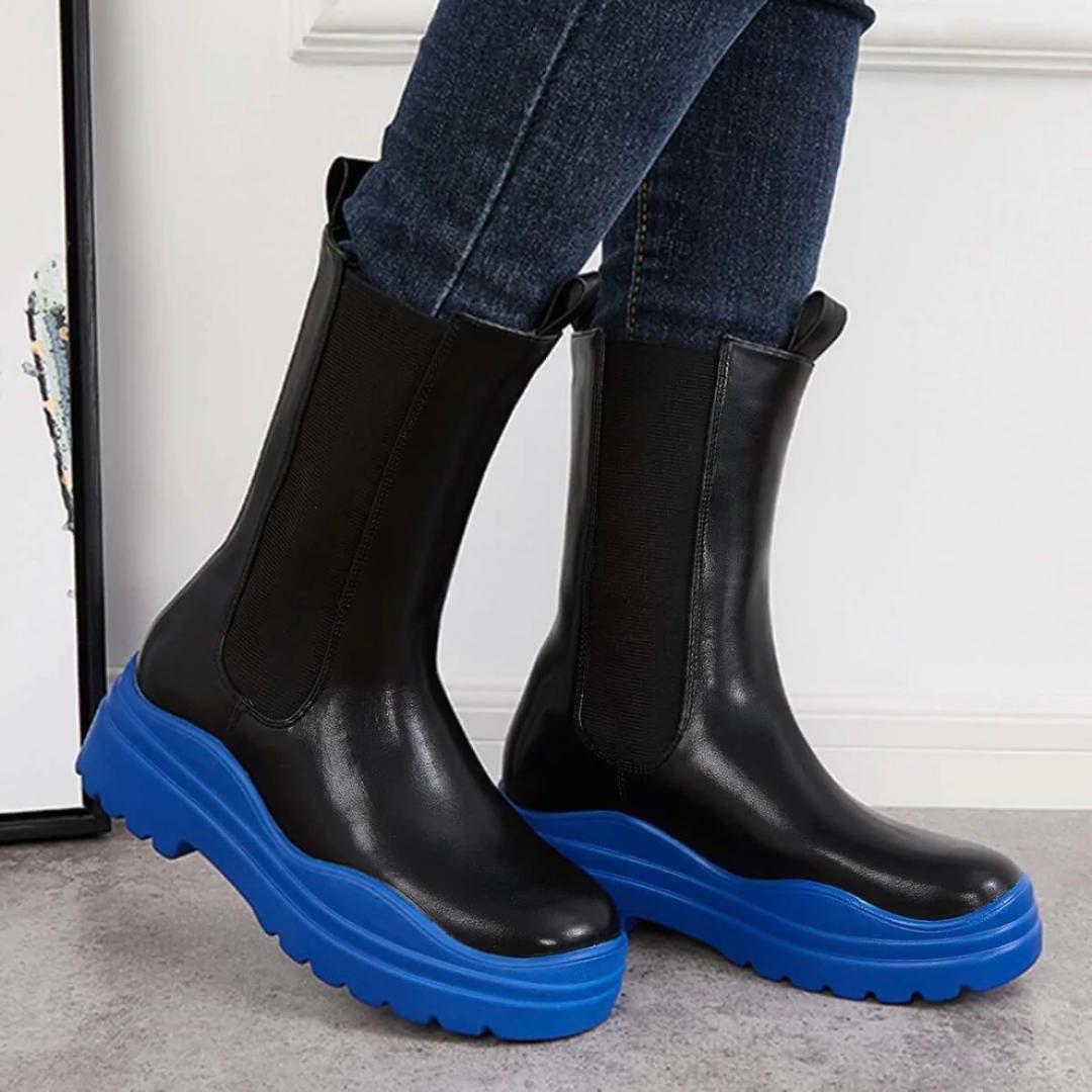 Cendi Booties for Women - Comfortable Black & Blue Winter Boots for Casual Wear, Outdoor Walking, and Cold Weather Fashion