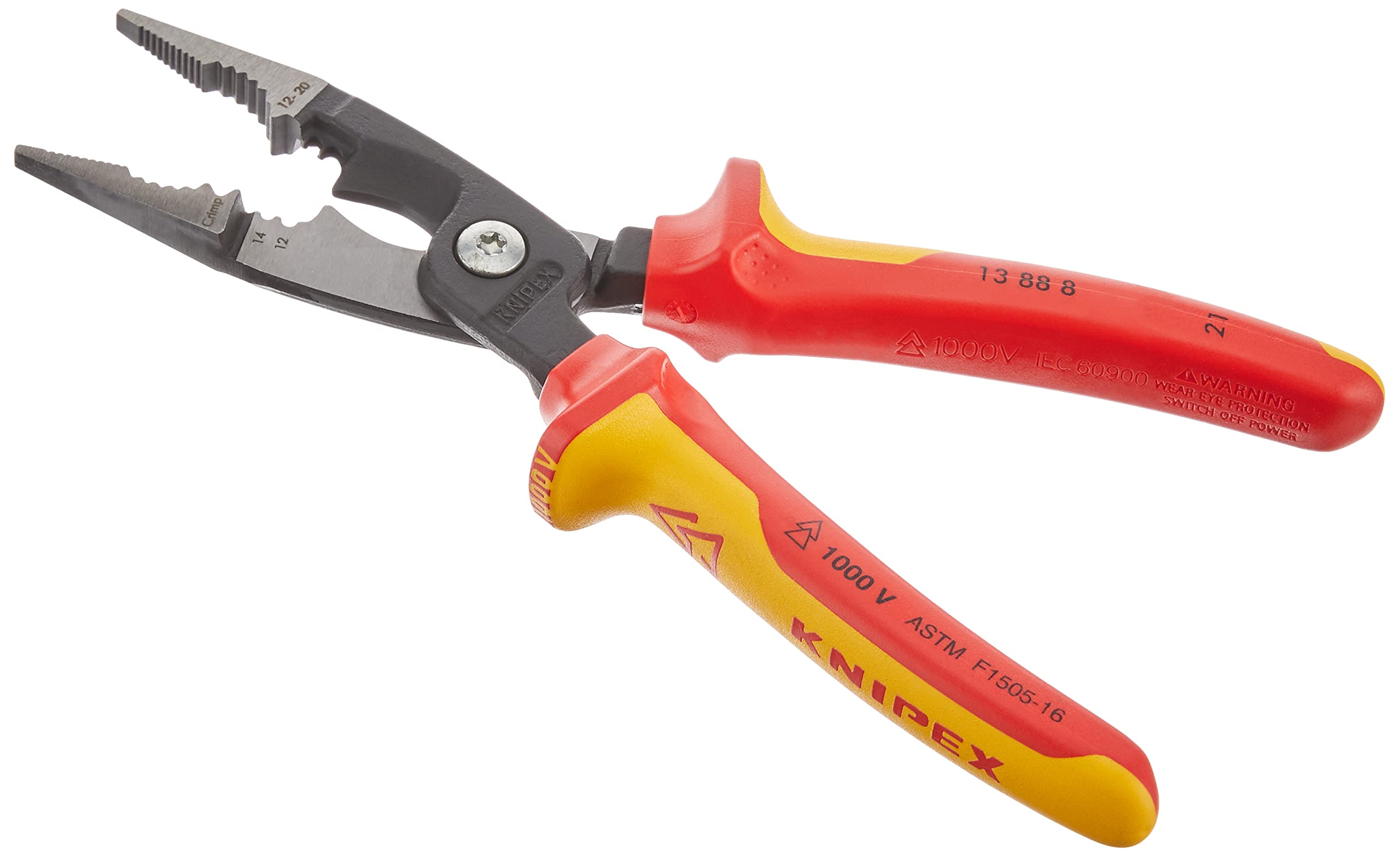 KNIPEX 13 88 8 US Electrical Installation Pliers - Professional Red/Yellow Hand Tool for Electricians | Ideal for Wiring, Cable Cutting & Electrical Work