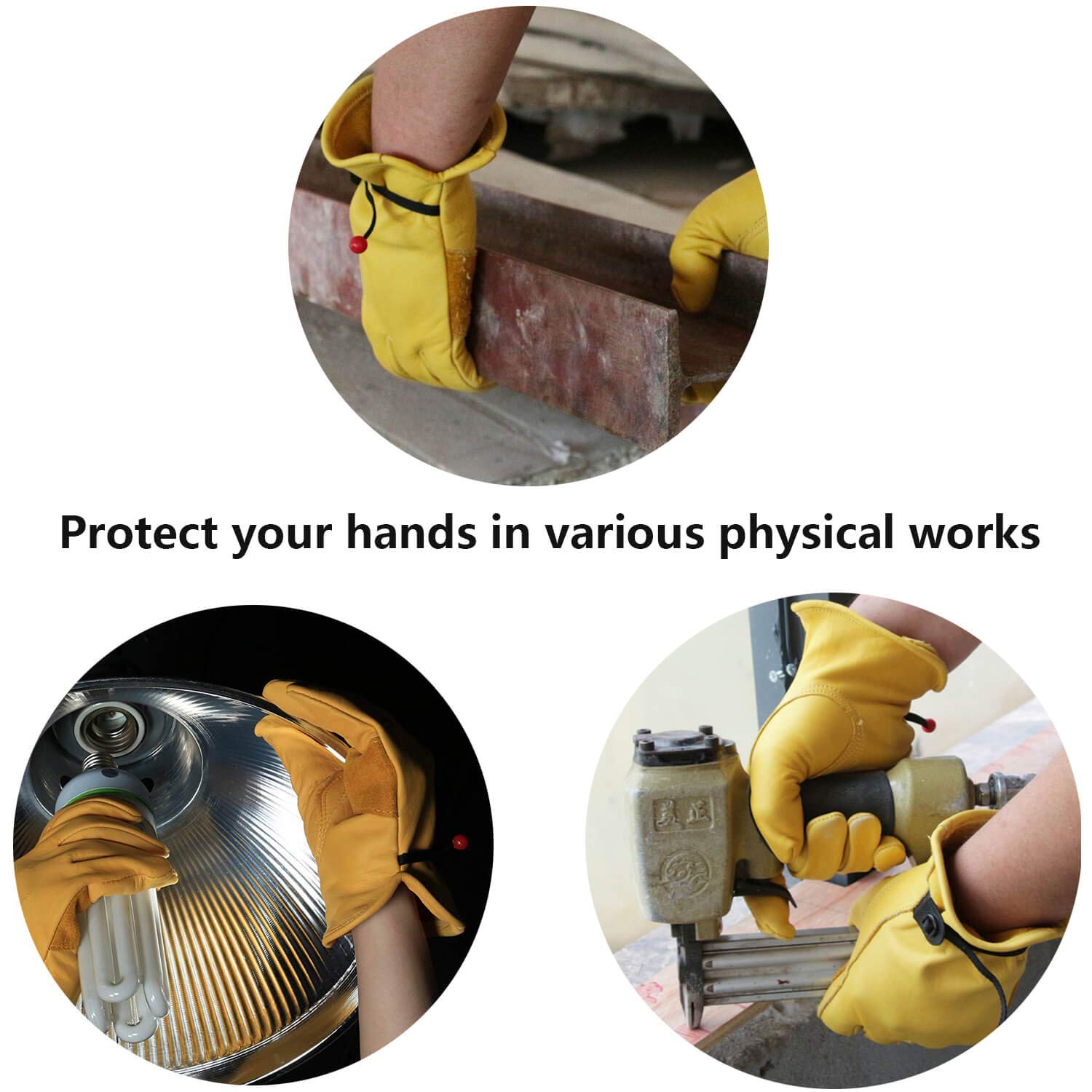 OZERO Men's Leather Work Gloves - 3 Pairs Large Cowhide Heavy Duty Gloves for Mechanics, Driving, Ranch Work & Gardening | Durable Protection for Outdoor Labor & DIY Projects