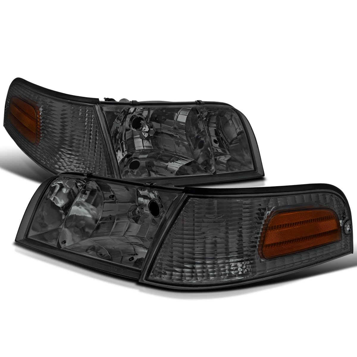 Spec-D Tuning Smoke Lens Headlights & Corner Lights - Compatible with 1998-2011 Ford Crown Victoria (Pair) - Black Headlight Assembly for Enhanced Night Visibility & Aggressive Styling - Perfect for Car Enthusiasts & Street Racing Upgrades