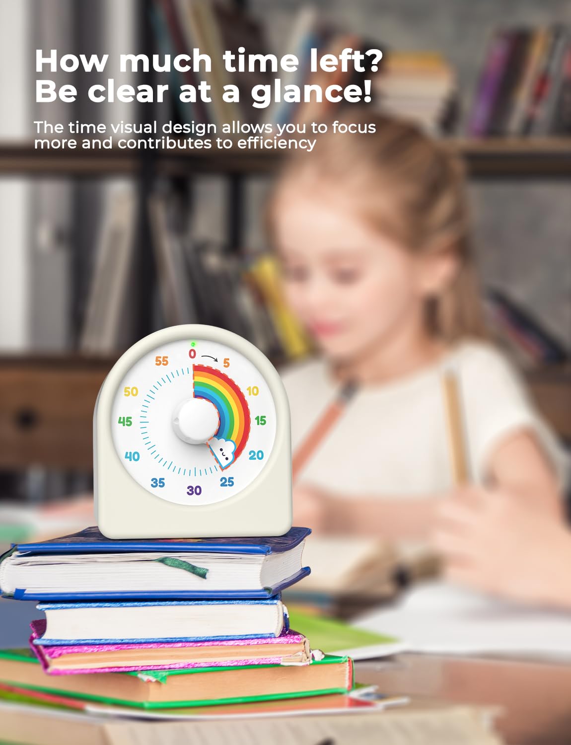 LIORQUE 60 Minute Visual Timer for Kids - Rechargeable Countdown Timer with Rainbow Design & Magnetic Back | Classroom, Homework, Pomodoro Study & Time Management Tool