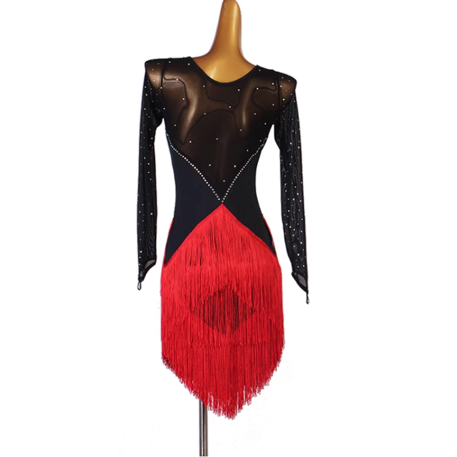 Latin Dance Competition Dress for Women - Elegant Long Sleeve Ballroom Performance Skirt with Tassels | Perfect for Tango, Cha Cha, Samba & Professional Dance Shows