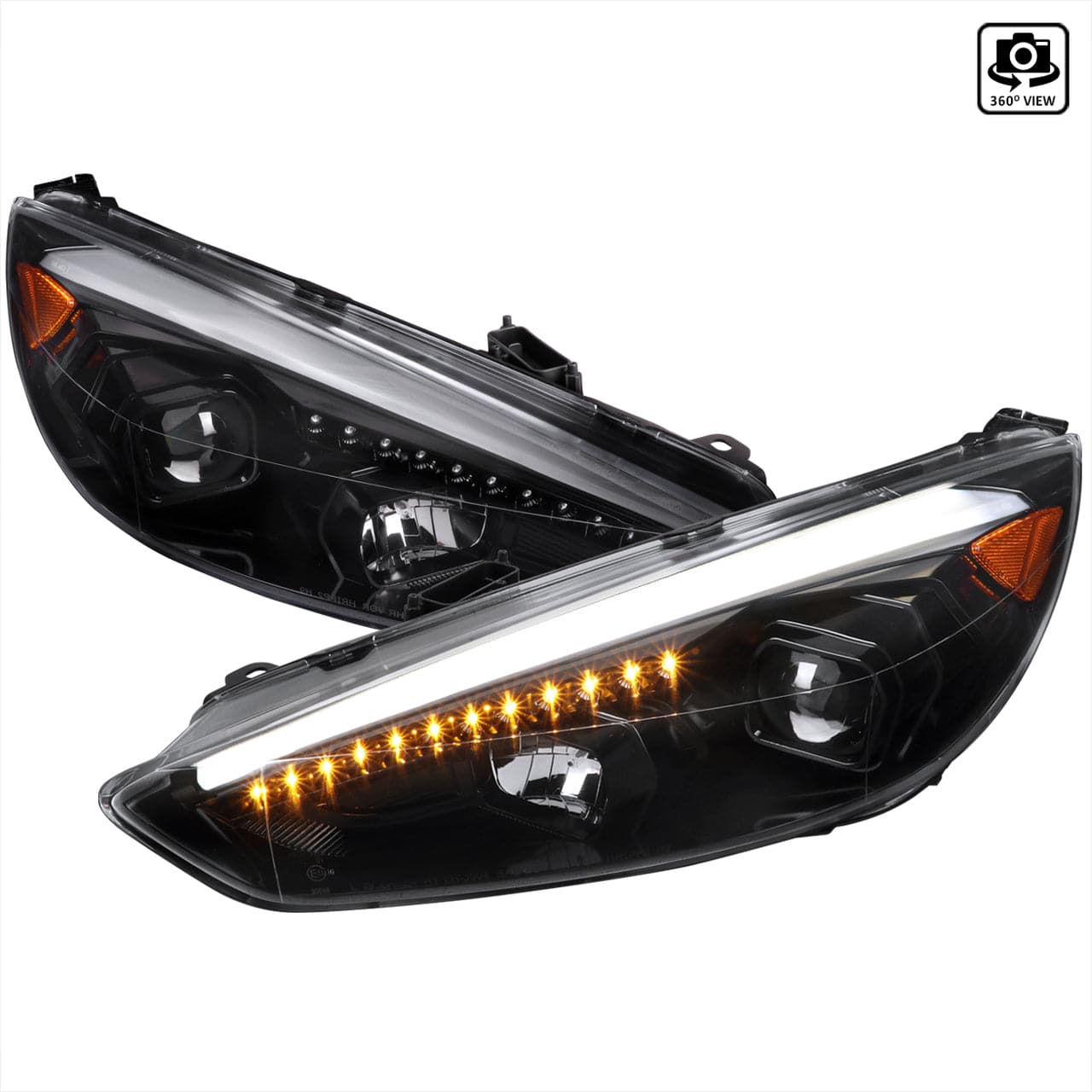 2015-2018 Ford Focus LED Headlight Kit with Sequential Turn Signals & Projector - Jet Black Housing & Clear Lens - Upgrade for Night Driving & Custom Look