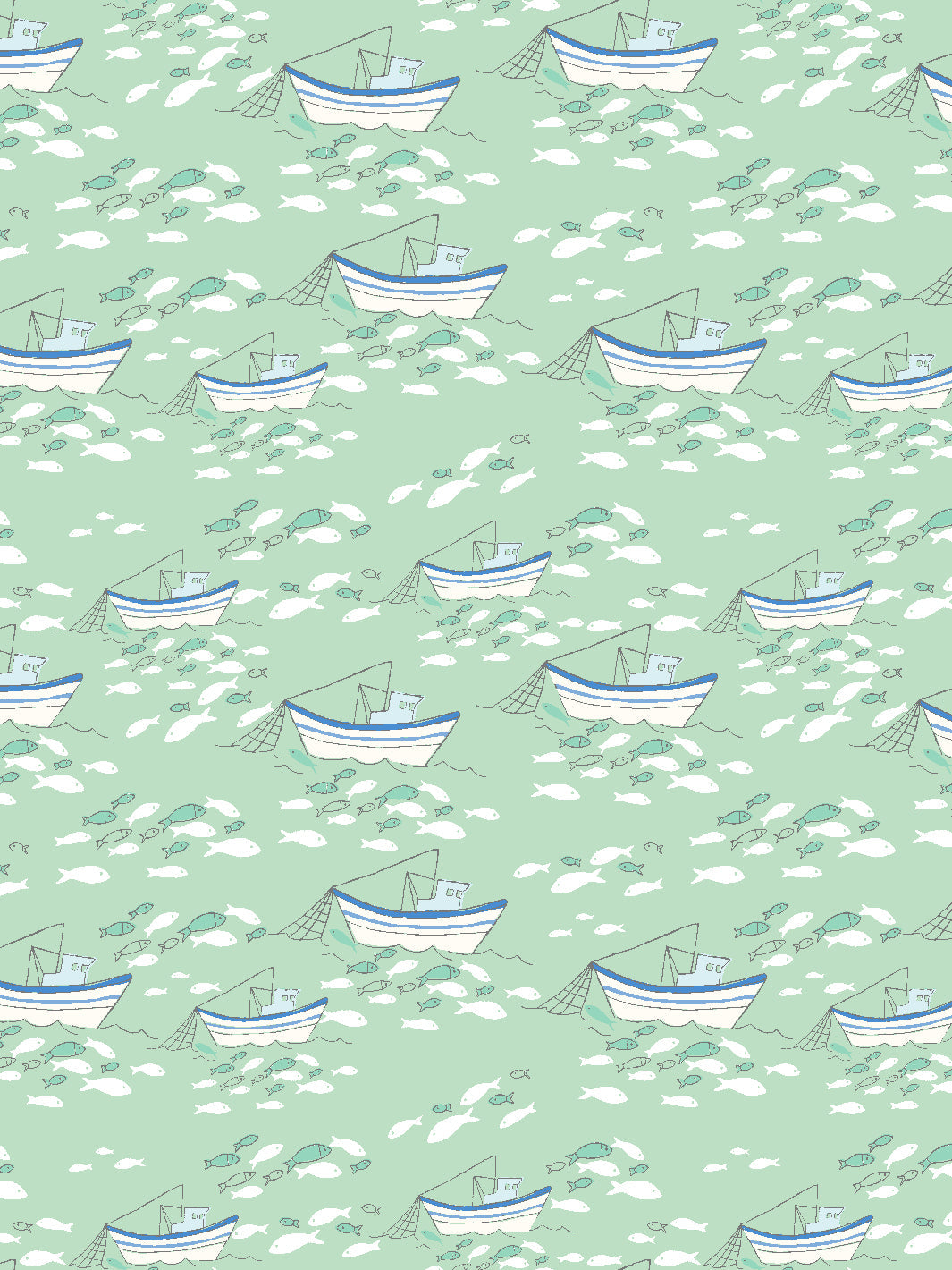 Premium Fishing Boats Wallpaper by Tea Collection - Aventurine Design for Coastal & Nautical Home Decor | Perfect for Living Rooms, Bedrooms & Offices