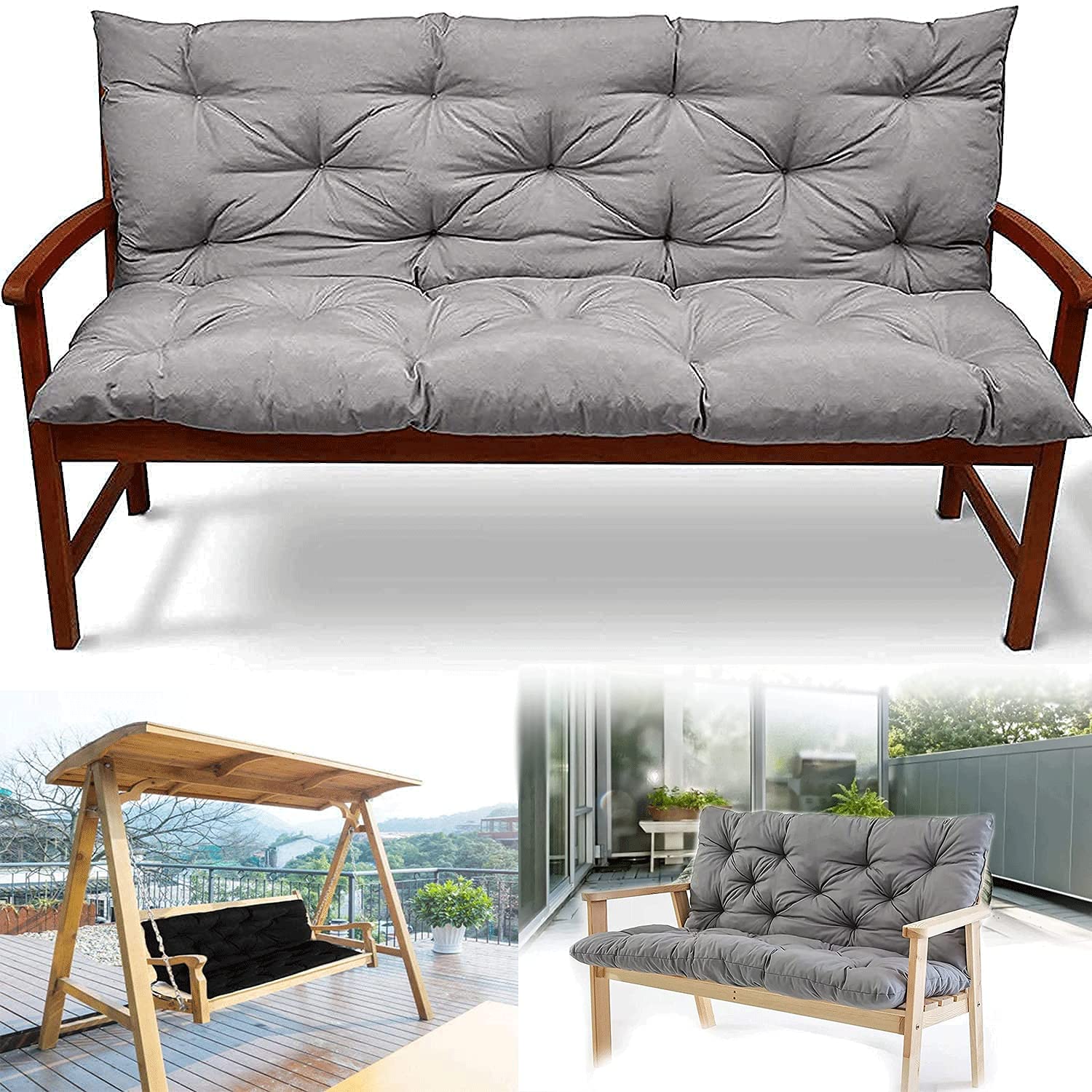 Outdoor/Indoor Bench Cushion with Backrest - 2 or 3 Seater Garden Swing Chair Cushion Set - Soft Thick Comfortable Replacement Seat Pads with Pillow for Patio Furniture - Perfect for Lounging, Relaxing in Garden, Backyard or Deck