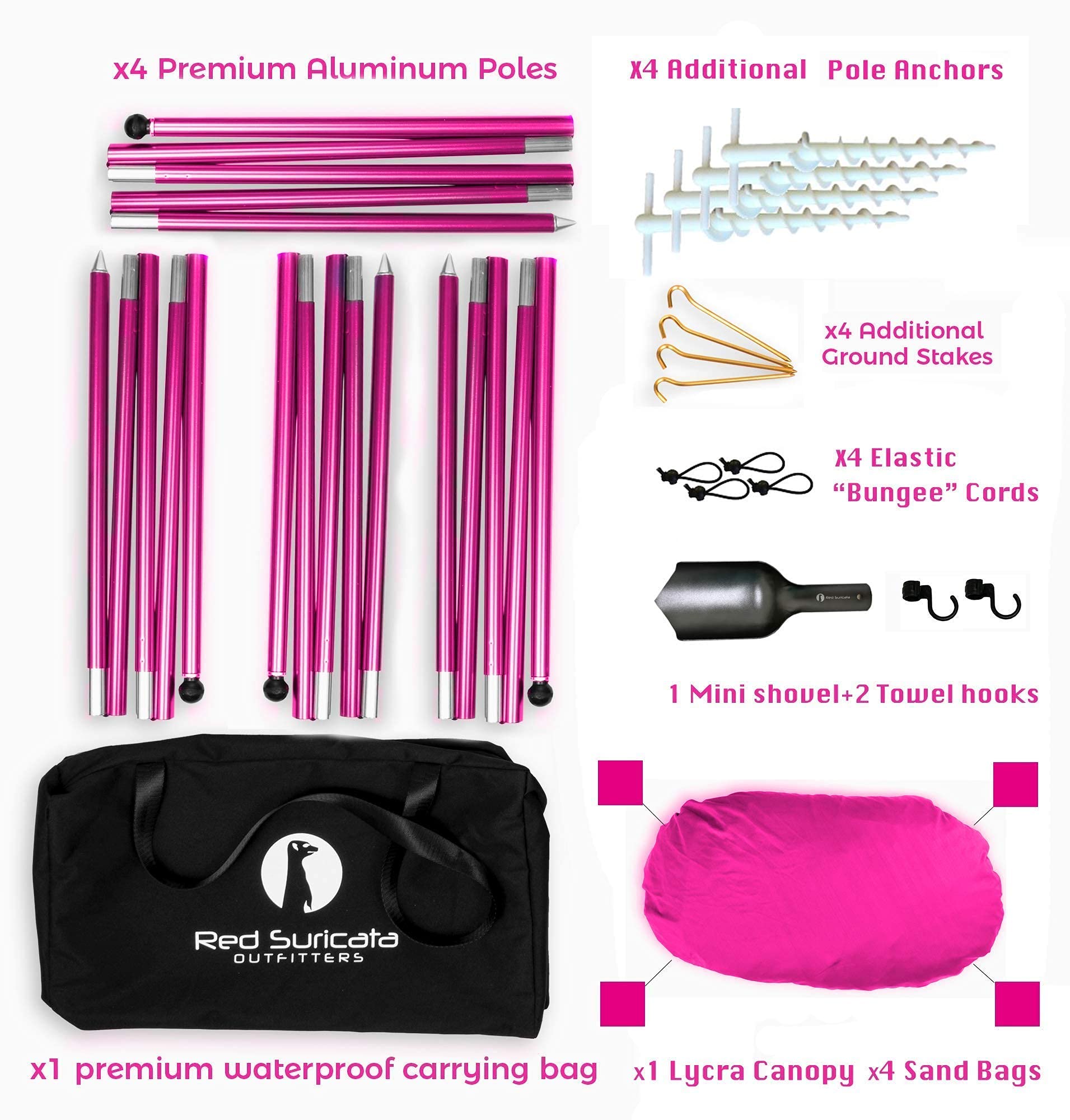 Red Suricata Family Beach Tent & Canopy with Sand-Free Mat & 2 Cup Holders - UPF50 UV Sun Shelter (Large, Pink) for Beach, Picnic, Camping & Outdoor Activities