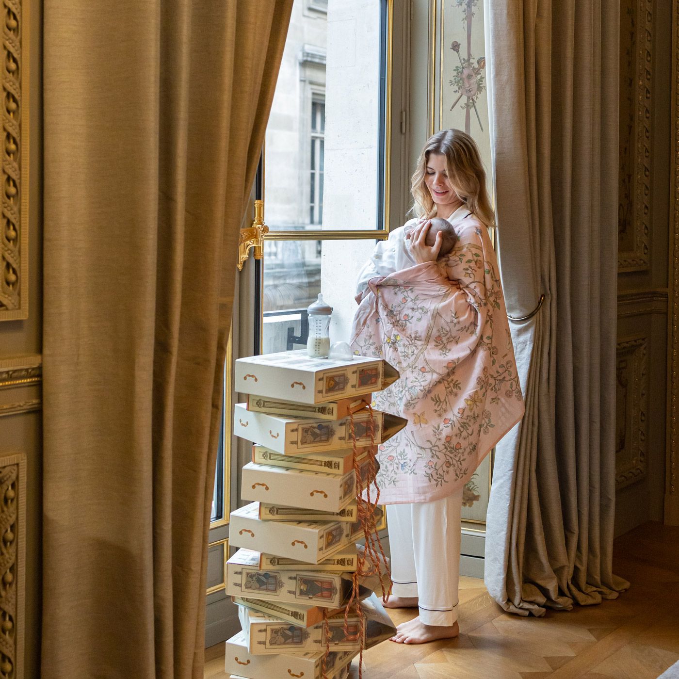 Atelier Choux Muslin Baby Swaddle Blanket - Soft Organic Cotton in Bloom Pink - Perfect for Newborns, Infants & Nursery Decor