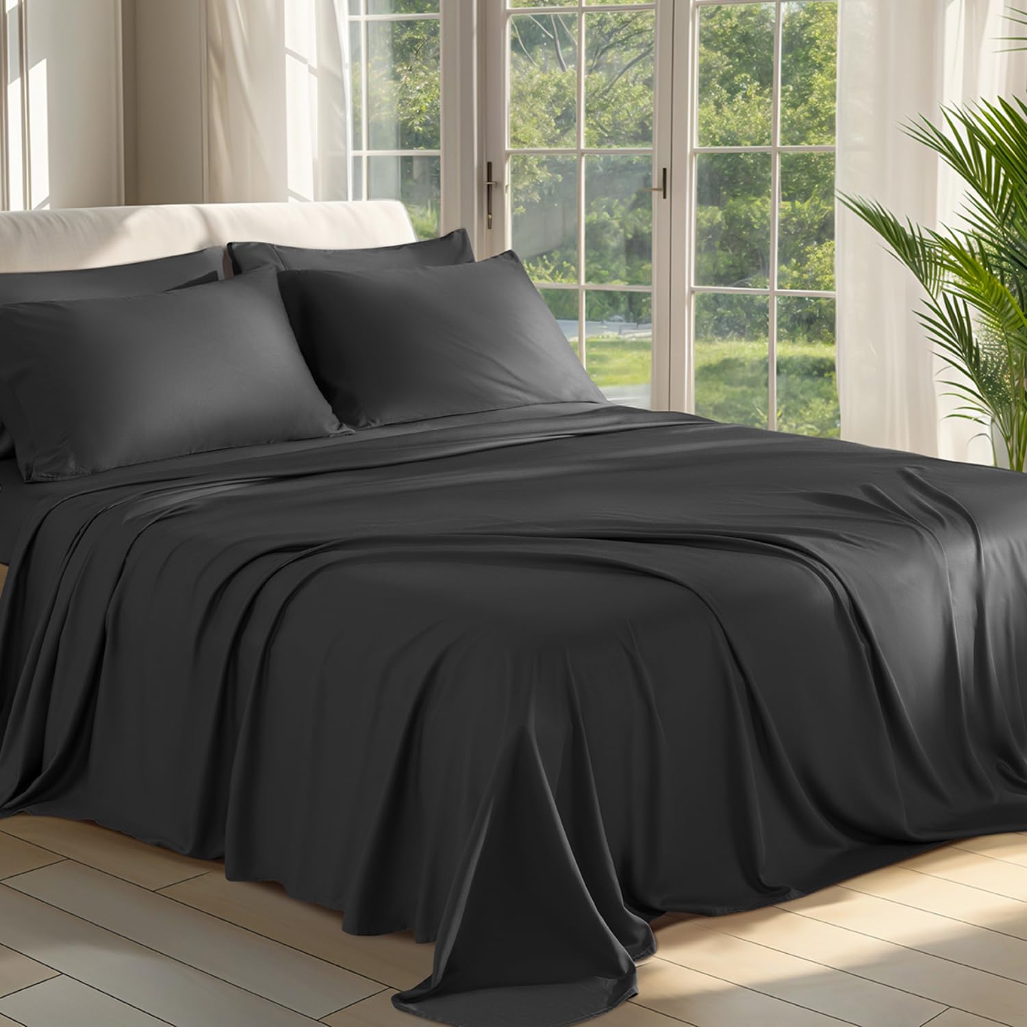 Shilucheng 100% Bamboo Viscose Queen Size Sheet Set (6 Pieces) - Ultra Cooling & Silky Soft Bedding with 16