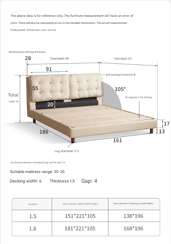 Organic Leather Art Bed - Cream Cloud Soft Mattress for Ultimate Comfort | Perfect for Master Bedrooms, Guest Rooms & Luxury Apartments