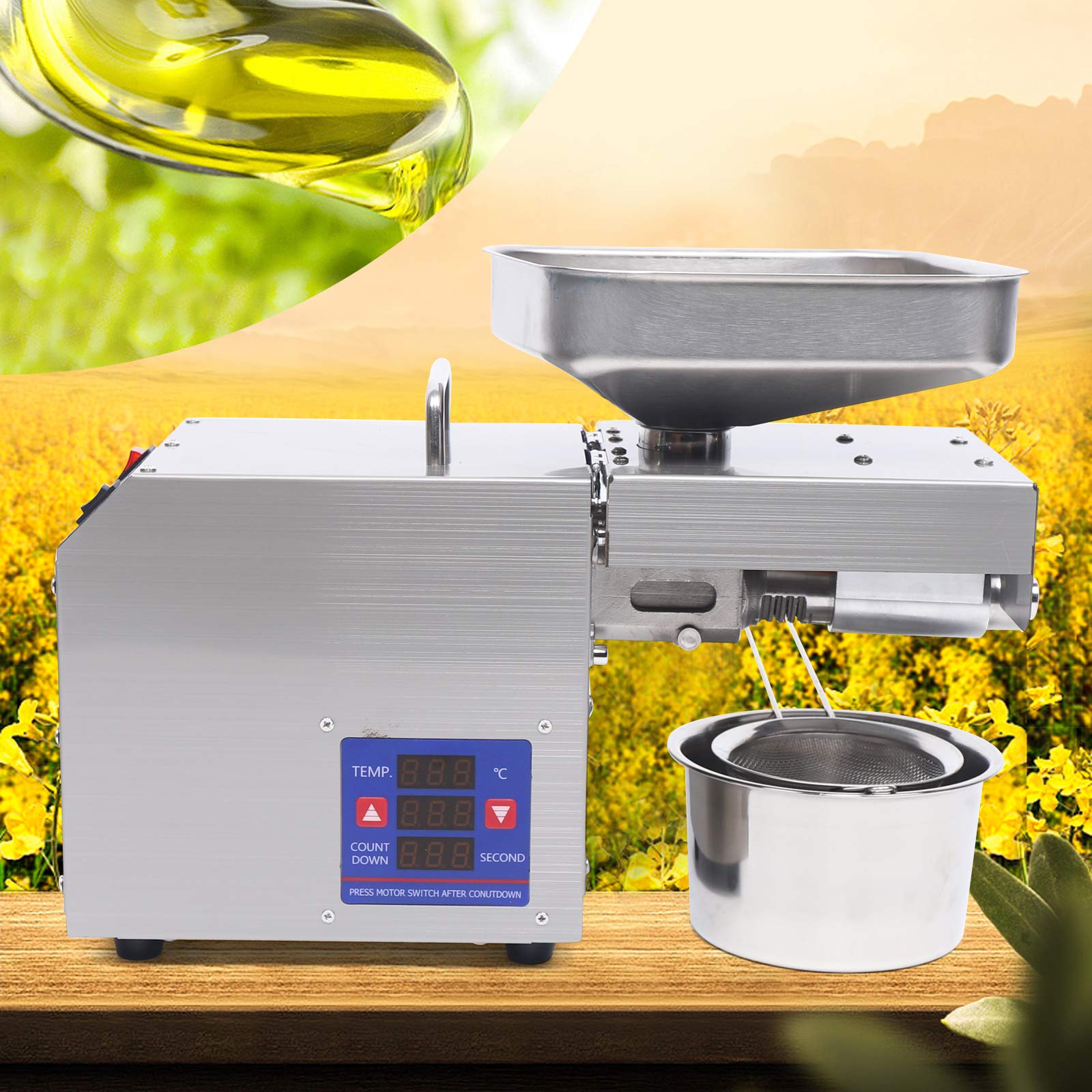 Commercial Automatic Oil Press Machine 110V 600W - Stainless Steel with Temperature Control for Peanut, Sesame & Nut Oils - Perfect for Home Kitchens, Restaurants & Small Business Oil Production