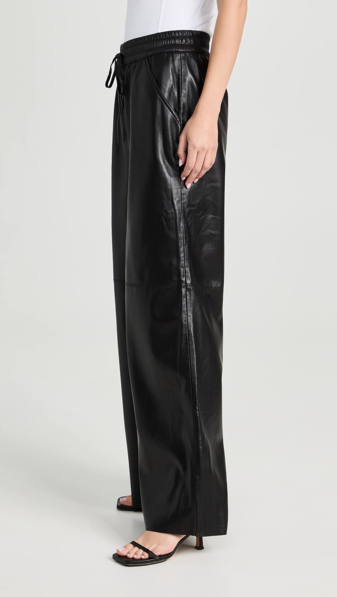 Good American Women's Genuine Leather Wide Leg Pants - Comfortable & Stylish High Waist Trousers for Work, Office & Casual Wear