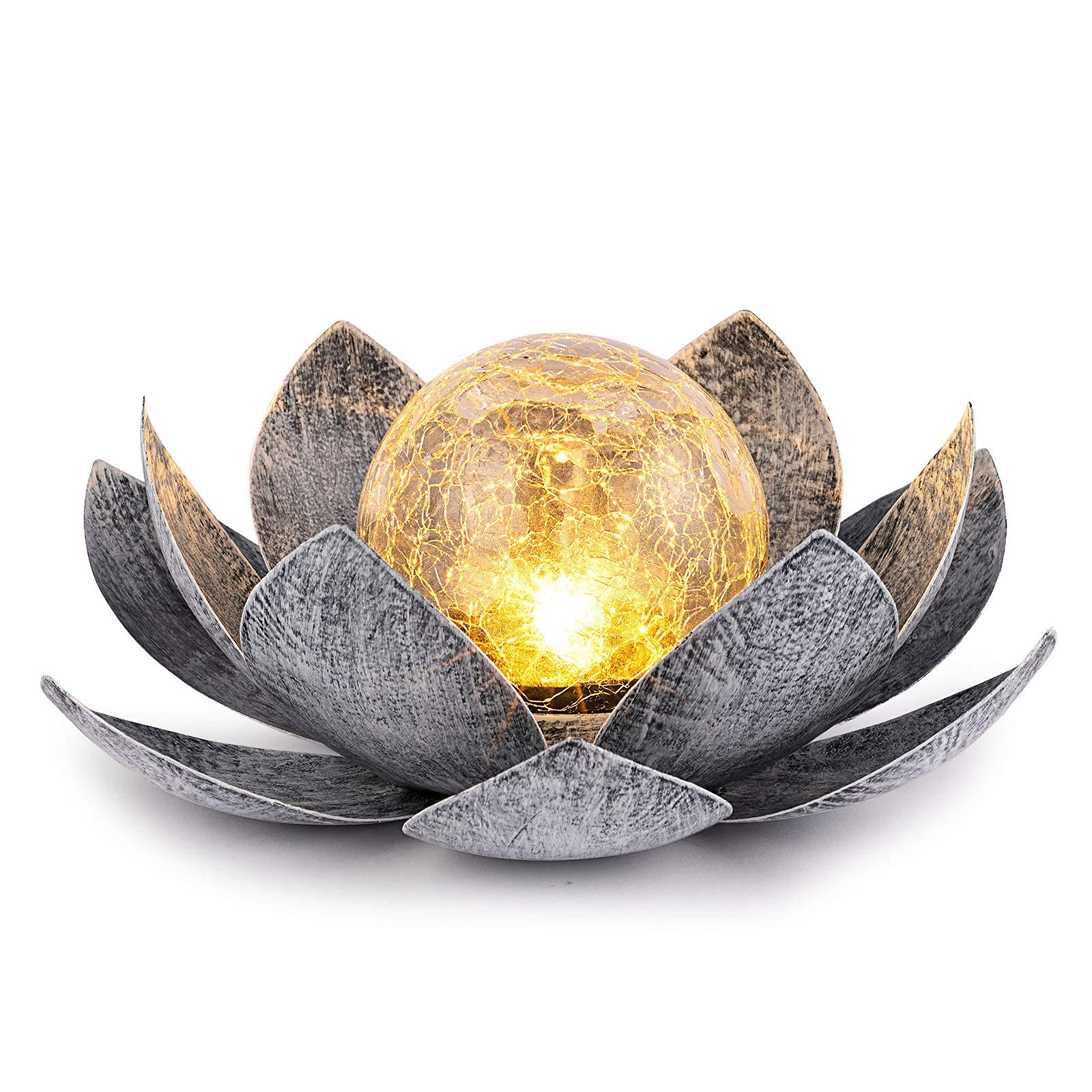 Huaxu Solar Powered Outdoor Garden Lights - Waterproof Crackle Glass Lotus LED Decor for Patio, Lawn, Walkway, Tabletop & Ground - Perfect for Garden Decor, Pathway Lighting & Backyard Ambiance