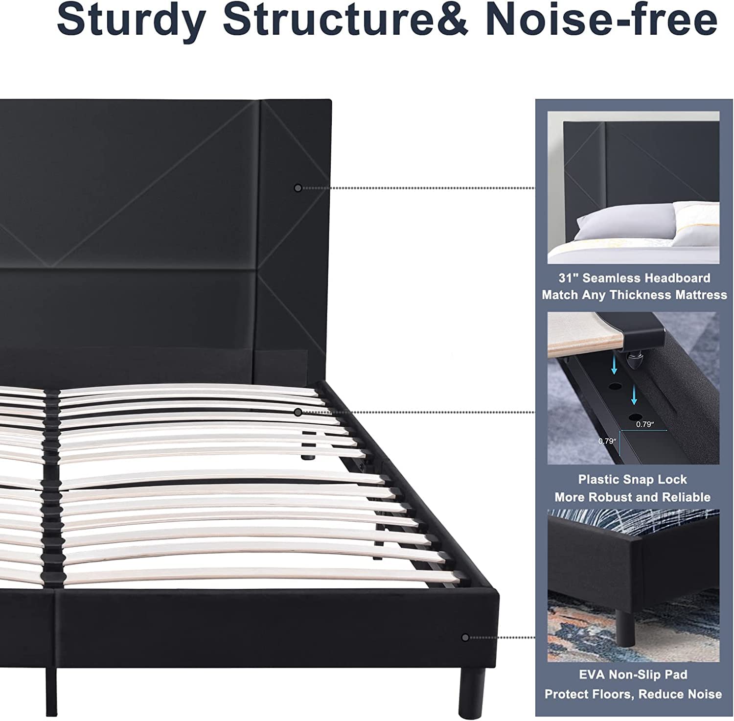 Velvet Twin Upholstered Platform Bed Frame with Headboard - Wood Slat Support, No Box Spring Needed, Noise Free & Easy Assembly - Perfect for Small Bedrooms, Guest Rooms & Dorm Rooms