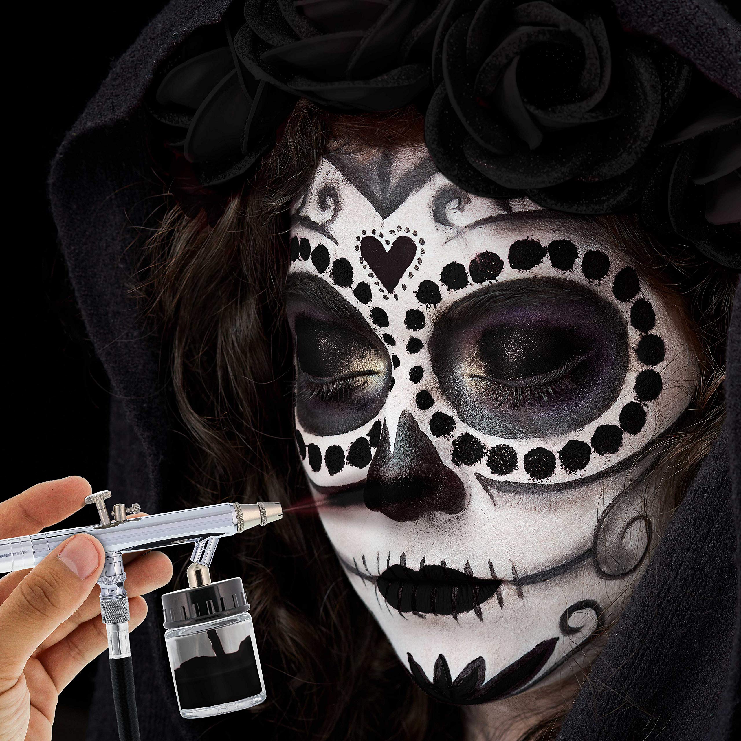 8-Oz Black Water-Based Airbrush Body Paint - Custom Face & Body Art for Halloween, Cosplay & Special Effects Makeup