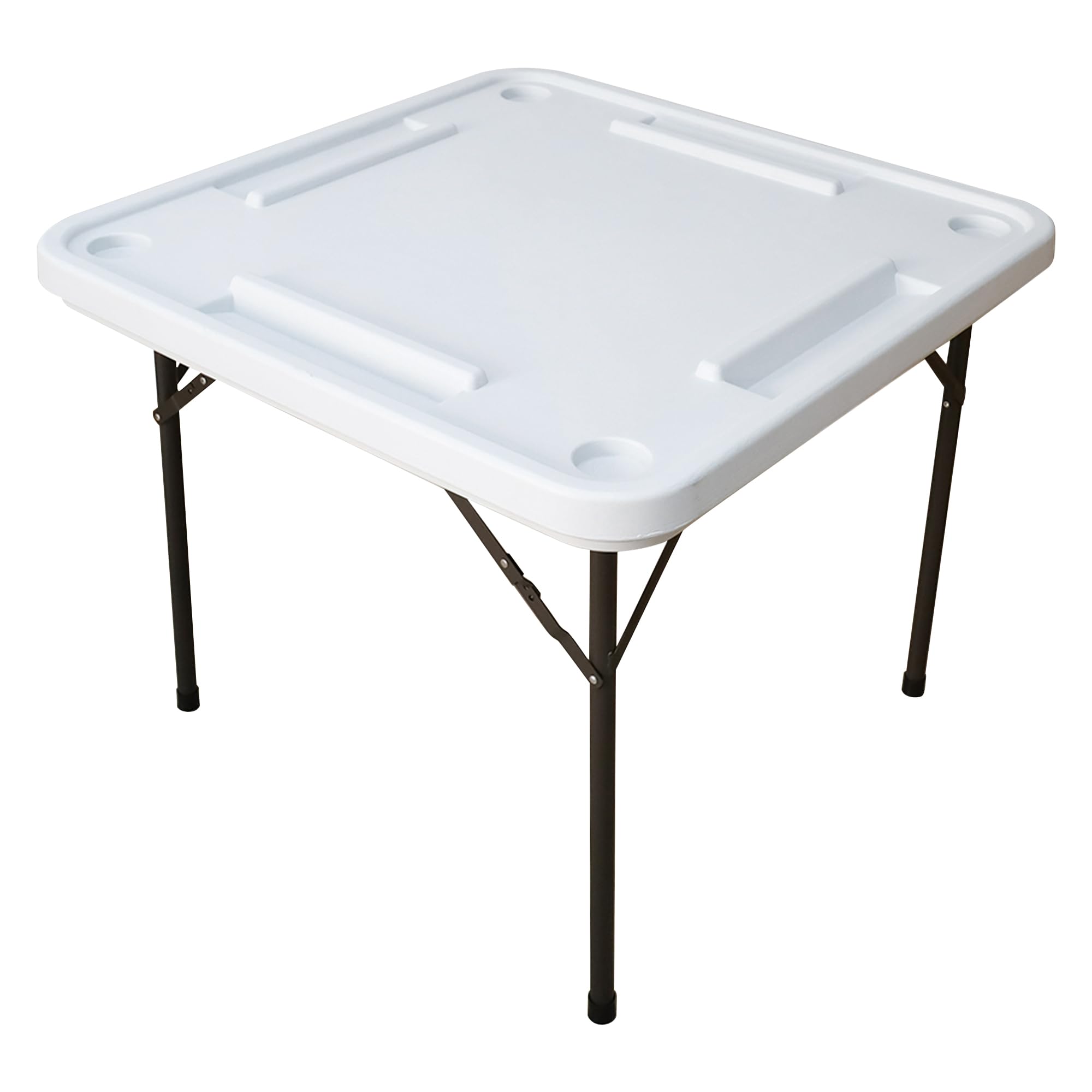 White Folding Domino Table with Built-in Cup Holders & Card Slots - 4 Player Portable Game Table for Mahjong, Poker, Puzzles & Board Games - Perfect for Parties, Game Nights & Outdoor Gatherings - White