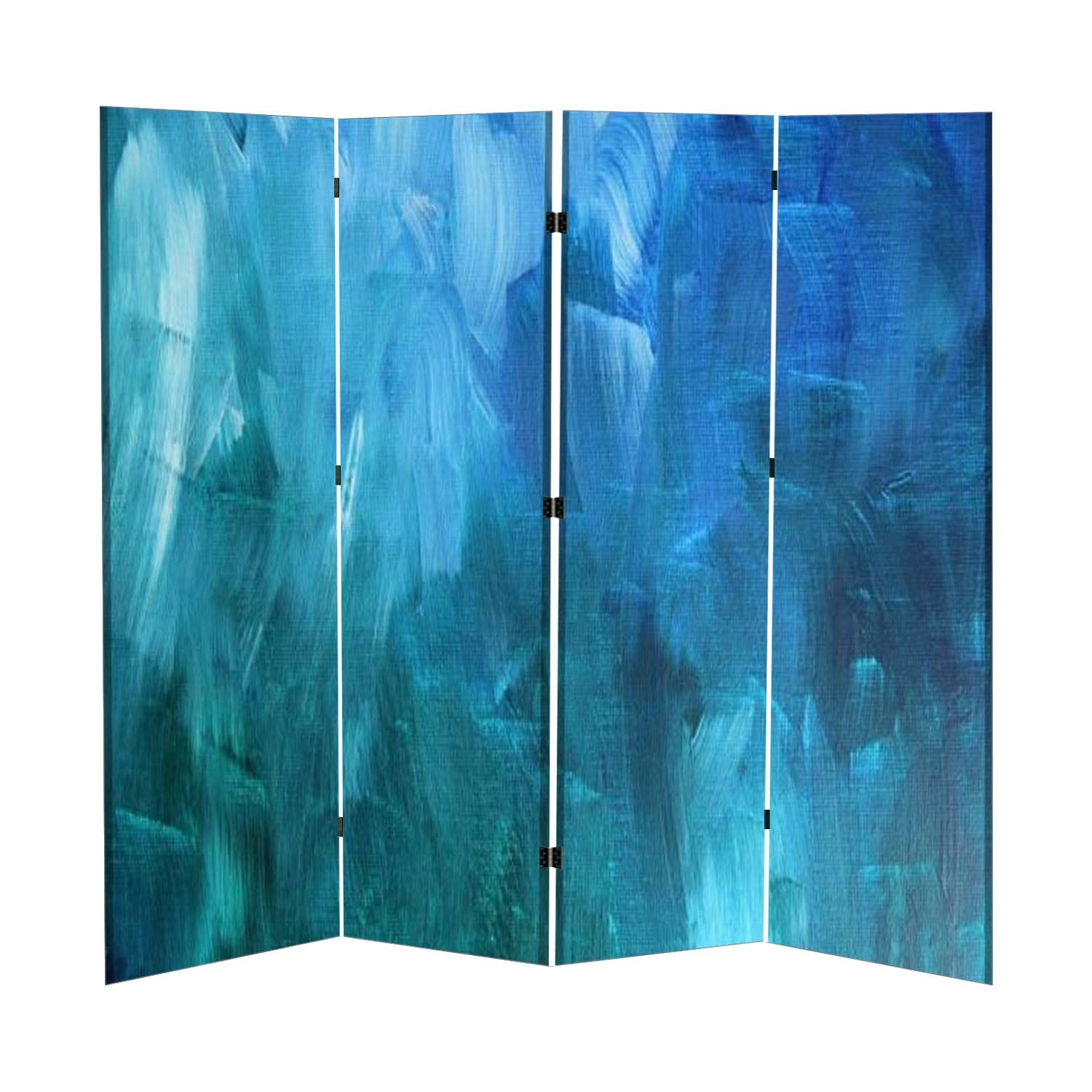 Acrylic Canvas Room Dividers & Folding Privacy Screens - Blue and Green Painted 4-Panel Partition Wall for Living Room & Bedroom | Perfect for Home Office, Studio Separation, and Space Organization