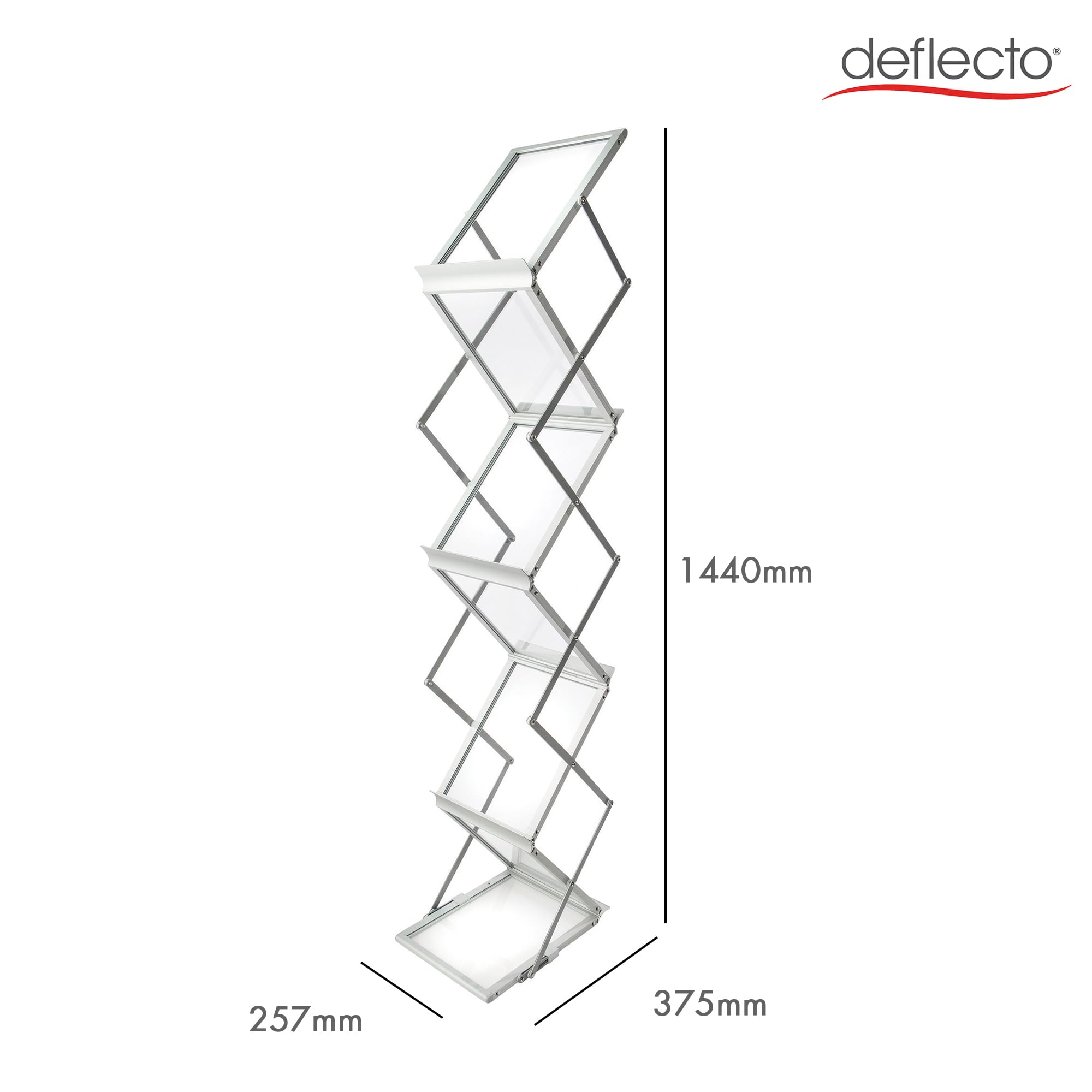 Deflecto Foldable A4 Literature Display Stand - 6 Shelf Portrait Brochure Holder for Exhibitions, Magazines, Flyers - Lightweight Aluminum Frame with Carry Bag | Perfect for Trade Shows, Retail Displays & Office Organization
