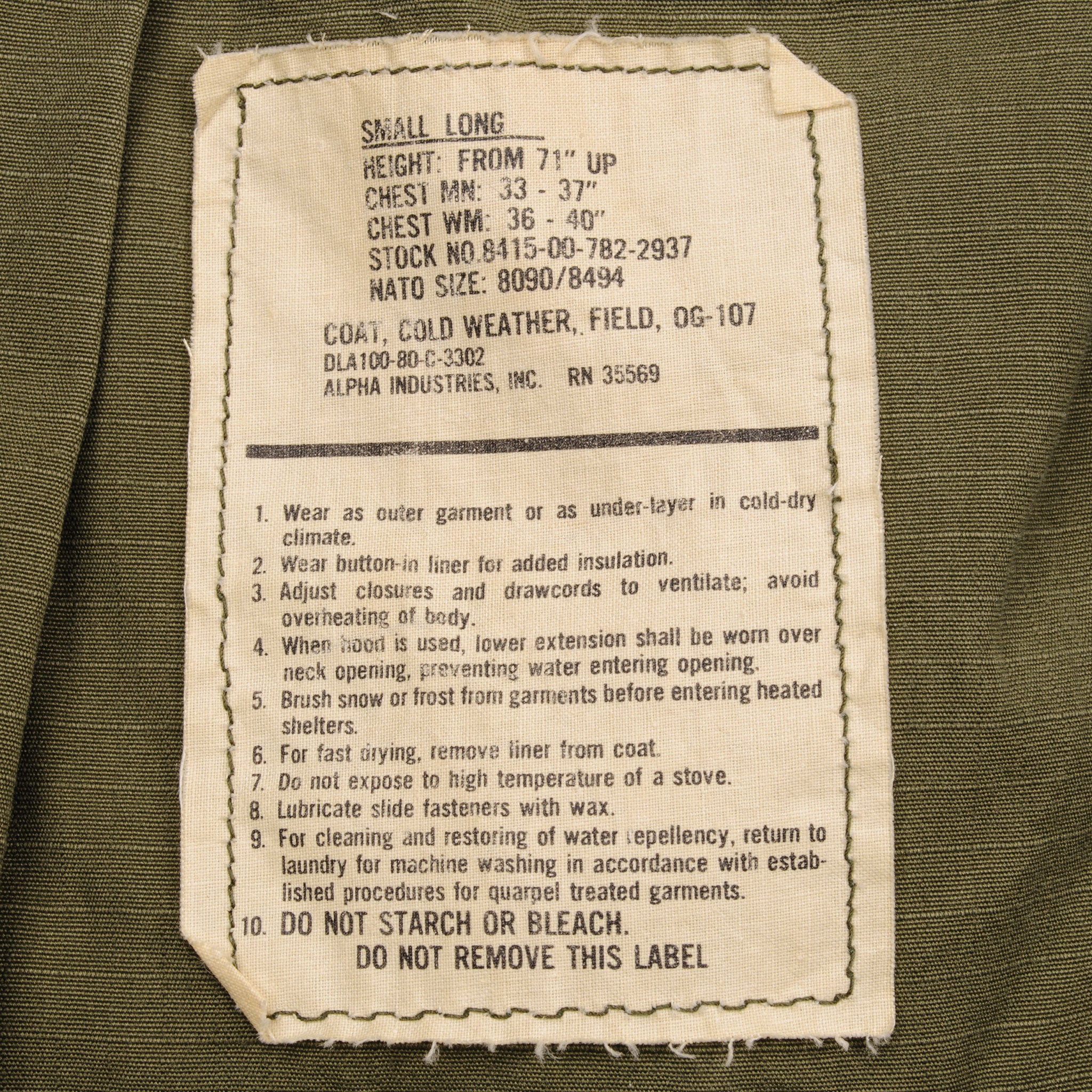 Vintage US Army M-1965 M65 Field Jacket 1980s Small Long - Military Green Tactical Outerwear for Outdoor Camping & Hiking