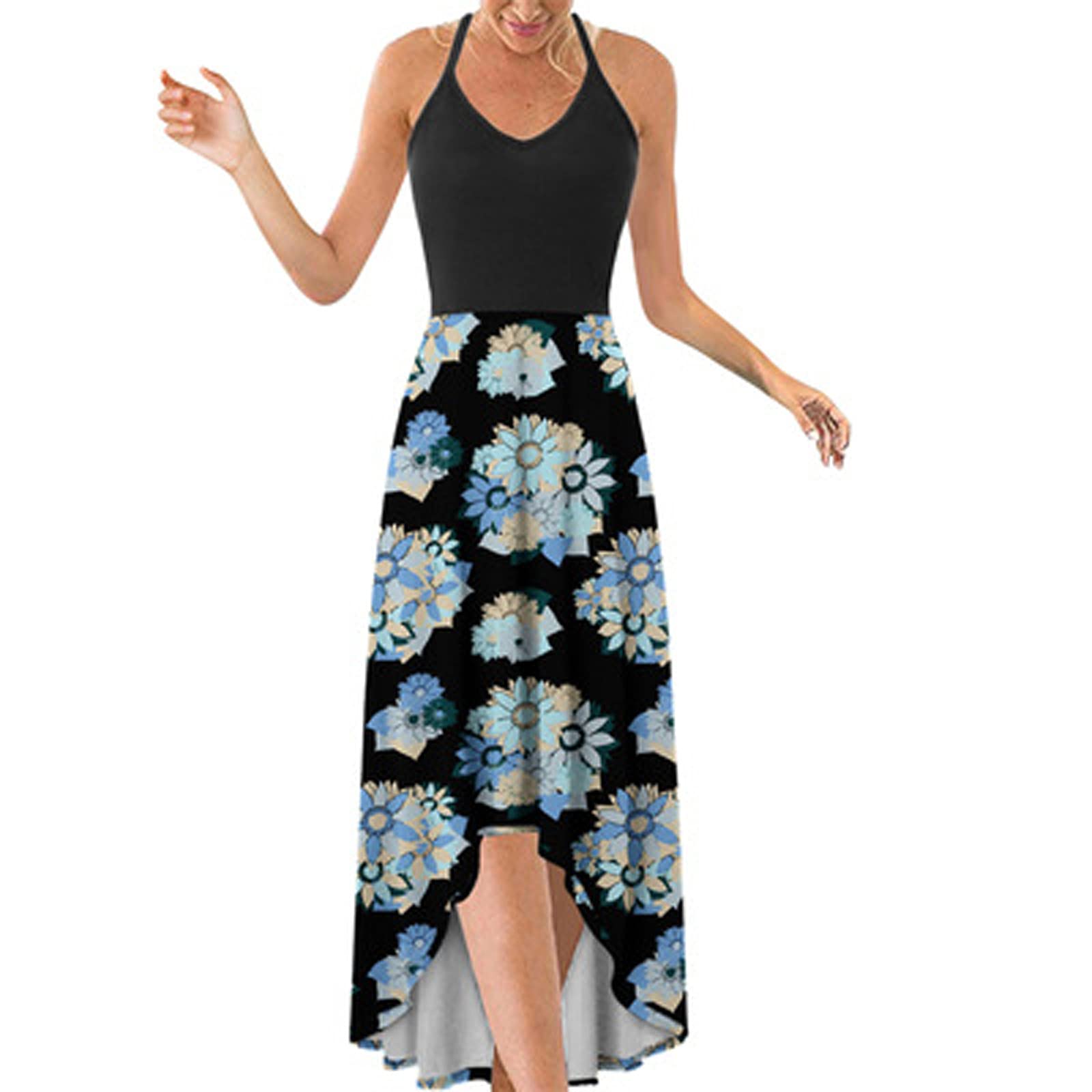 Women's Summer Dresses 2023 - Fashionable Cold Shoulder Casual Print Loose Sleeveless Vest Dress for Wedding Guest, Beach Vacation & Outdoor Parties