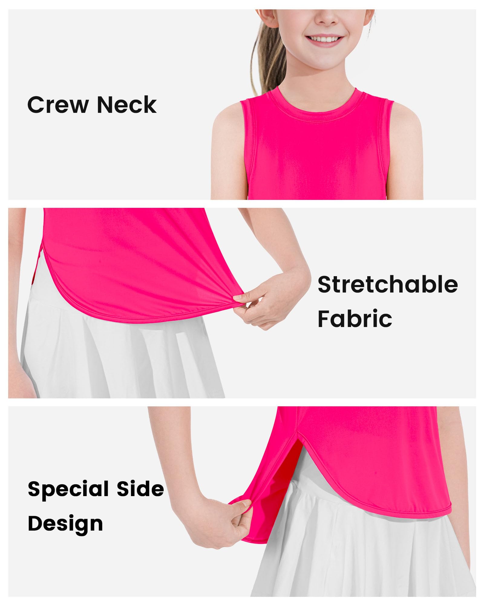JOCMIC Girls Tank Tops - Quick Dry Sleeveless Athletic Shirts for Kids, Perfect for Dancewear, Running, Gymnastics & Sports Training | Lightweight & Breathable Workout Tops for Active Girls