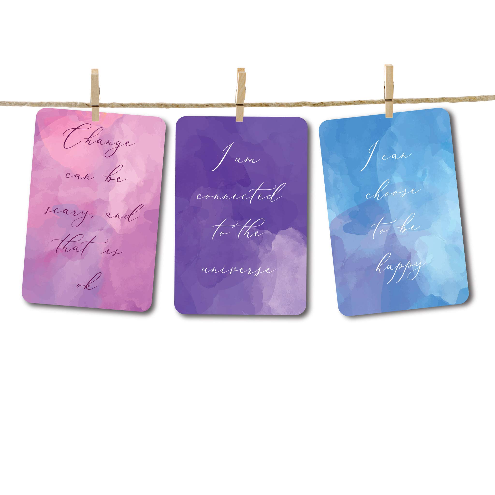 Positive Daily Affirmation Cards - Set of 18 Motivational Quotes with Watercolor Rainbow Design | Inspirational Self-Care Gifts for Women, Meditation, Yoga & Mindfulness Practice