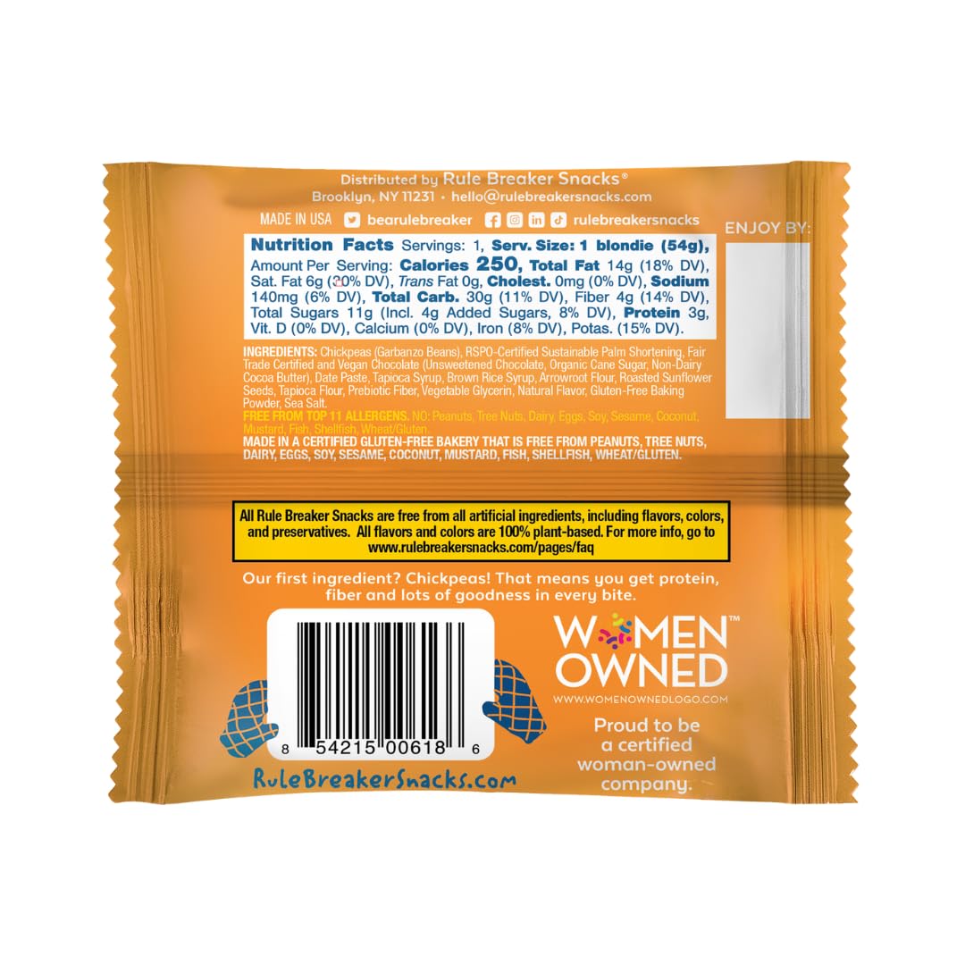 Rule Breaker Snacks Vegan Gluten Free P'Nutter Chocolate Chip Blondie Cookies | Plant-Based, Dairy-Free, Nut-Free, Allergen-Free, Kosher Certified | Soft-Baked Healthy Snacks for Kids & Adults | Perfect for Lunchboxes, Office Snacks & On-the-Go Treats (12-Pack)