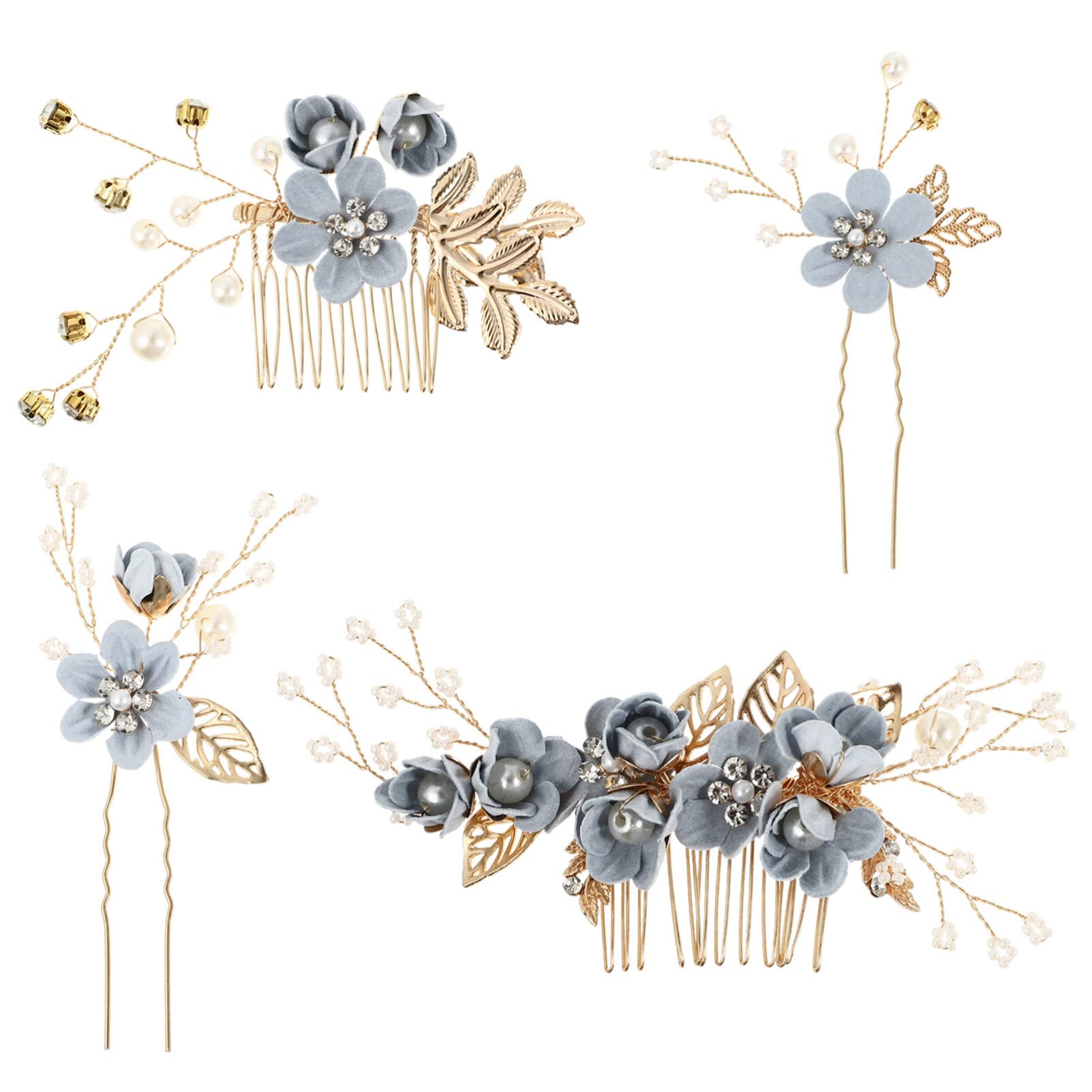 4pcs Crystal Floral Wedding Hair Clips & Combs Set - Pearl Bridal Hair Pins for Women, Bridesmaid Hair Accessories (Perfect for Weddings, Prom, Parties & Special Occasions)
